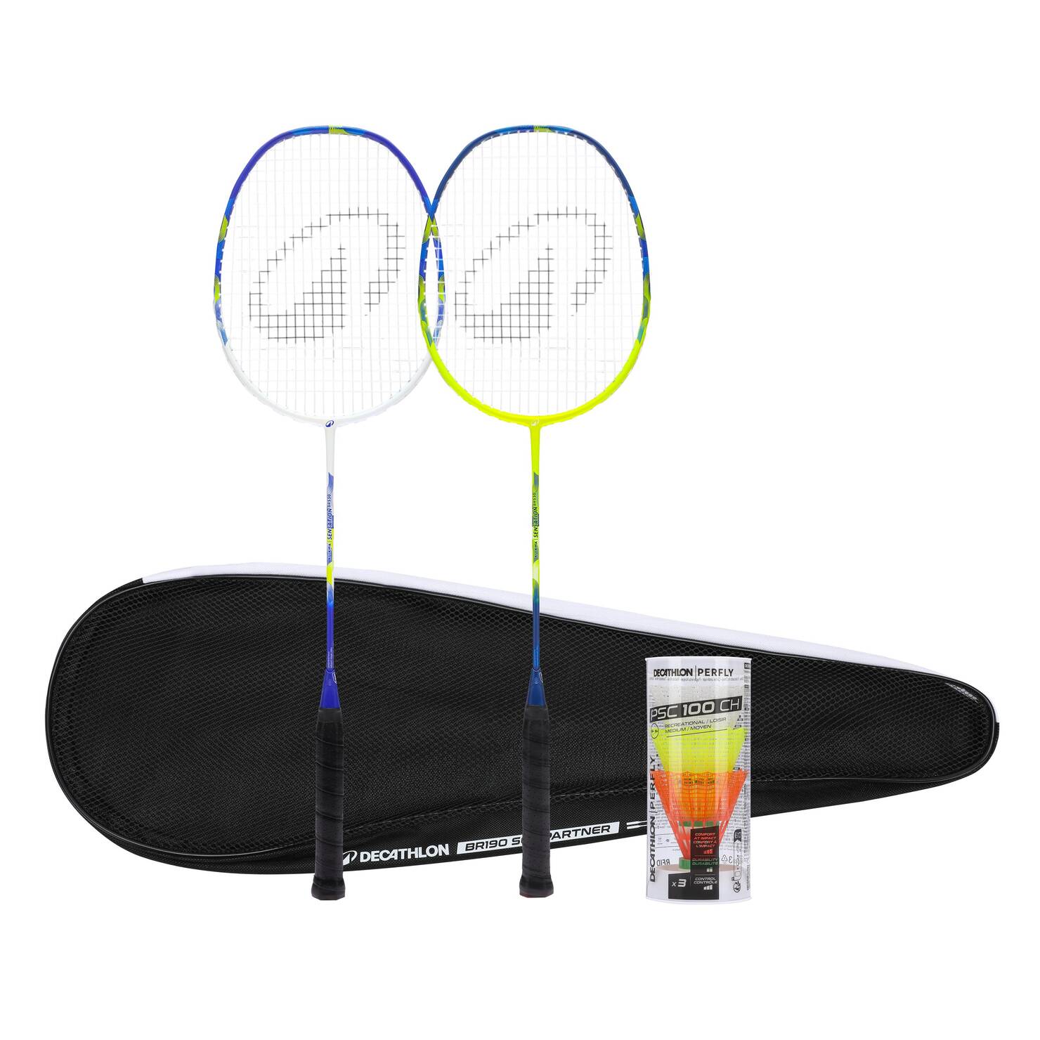 ADULT BADMINTON RACKET BR 530 SET COUPLE WHITE LIME