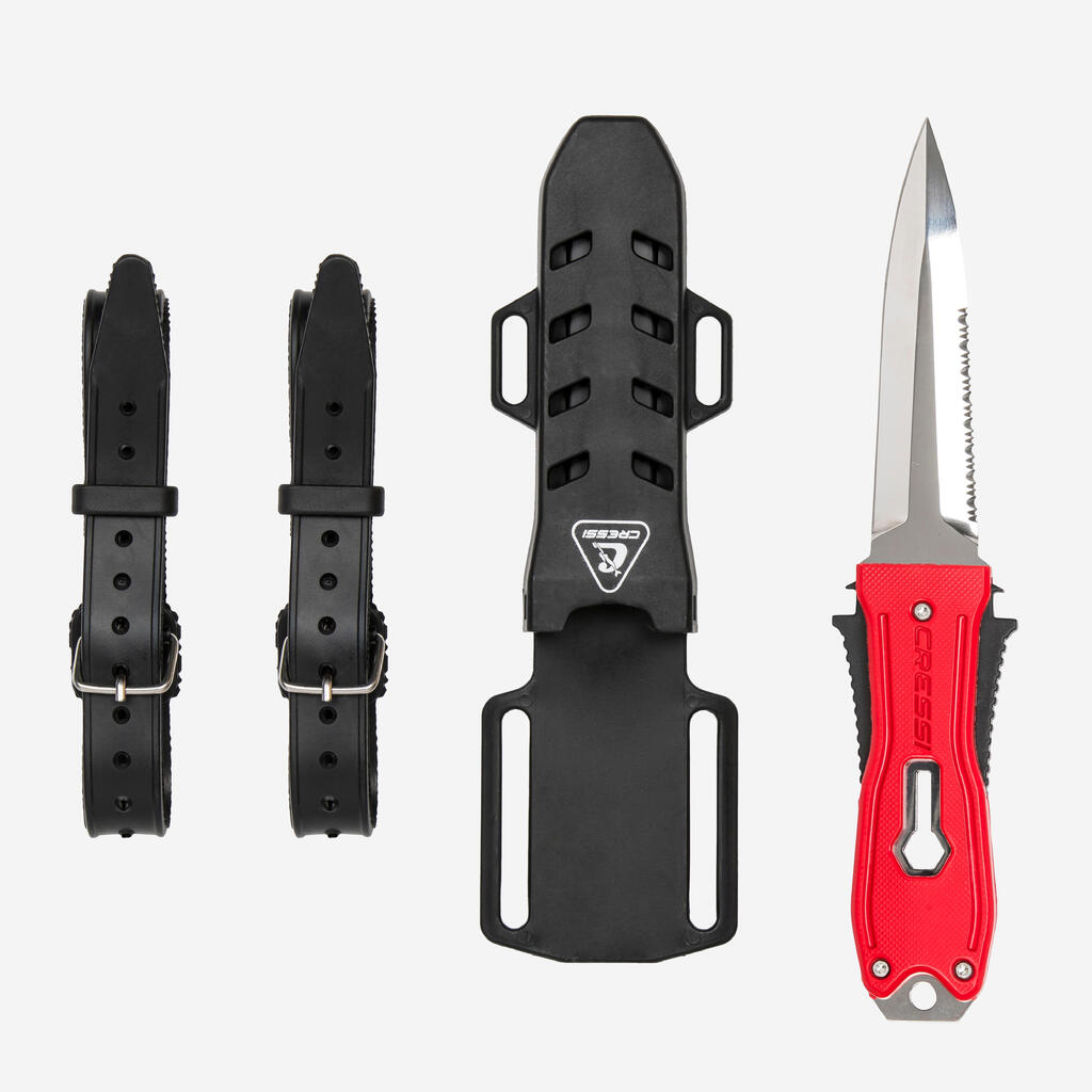 Spearfishing and diving knife with shaft extractor - Cressi Lizard red