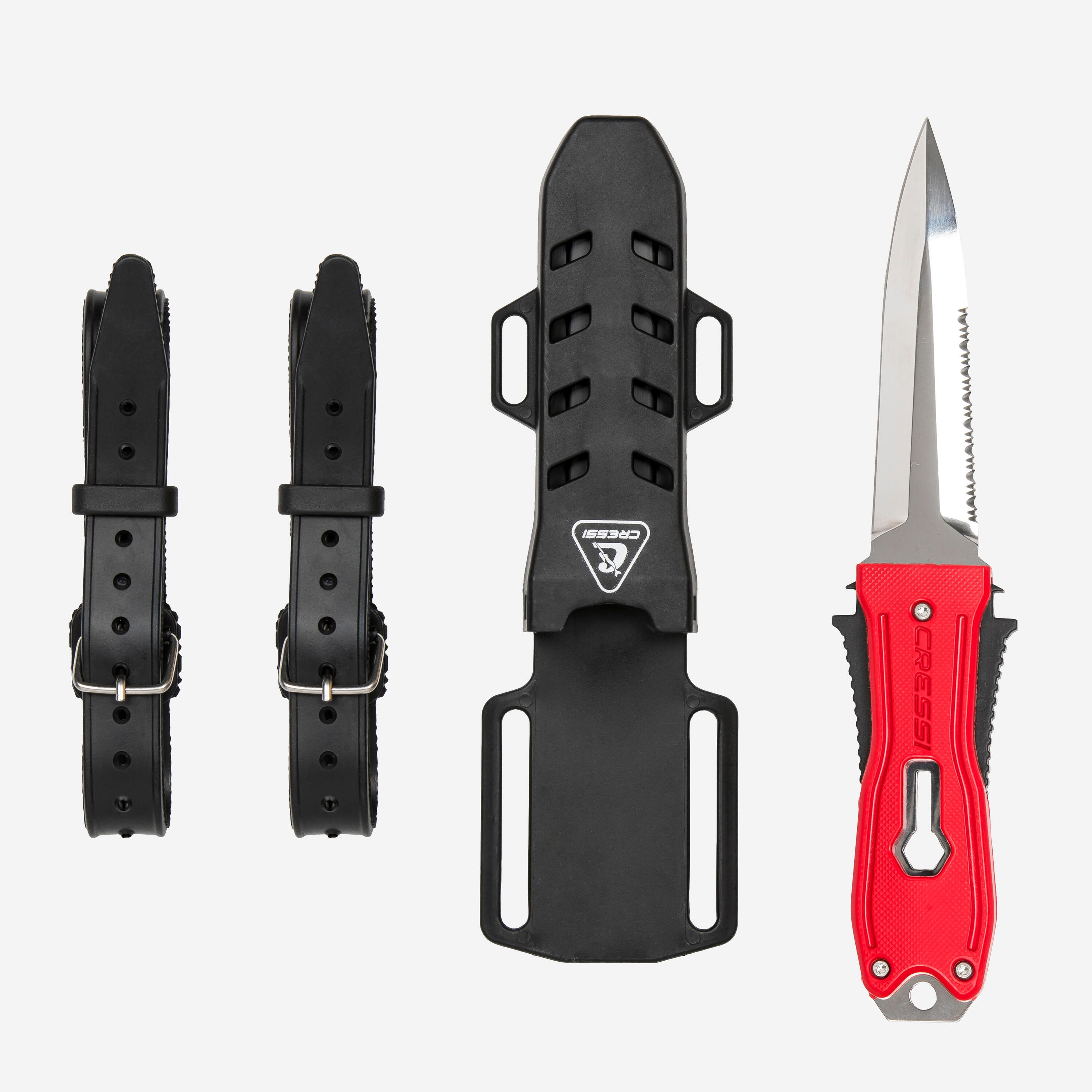 Couteau de chasse sous-marine et plongée avec déragueur - Cressi Lizard rouge 2/8