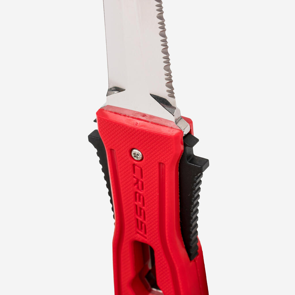 Spearfishing and diving knife with shaft extractor - Cressi Lizard red