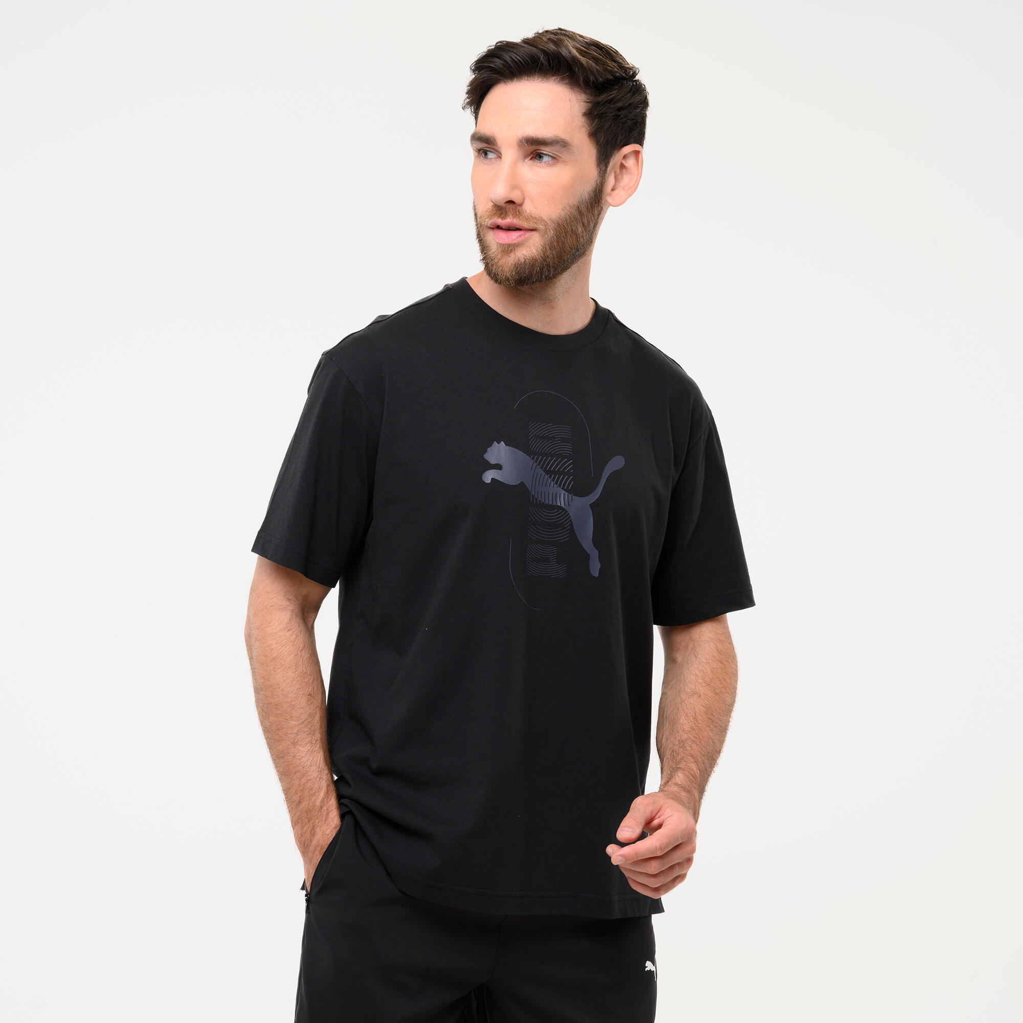 PUMA T-shirt nera Puma uomo palestra regular fit cotone