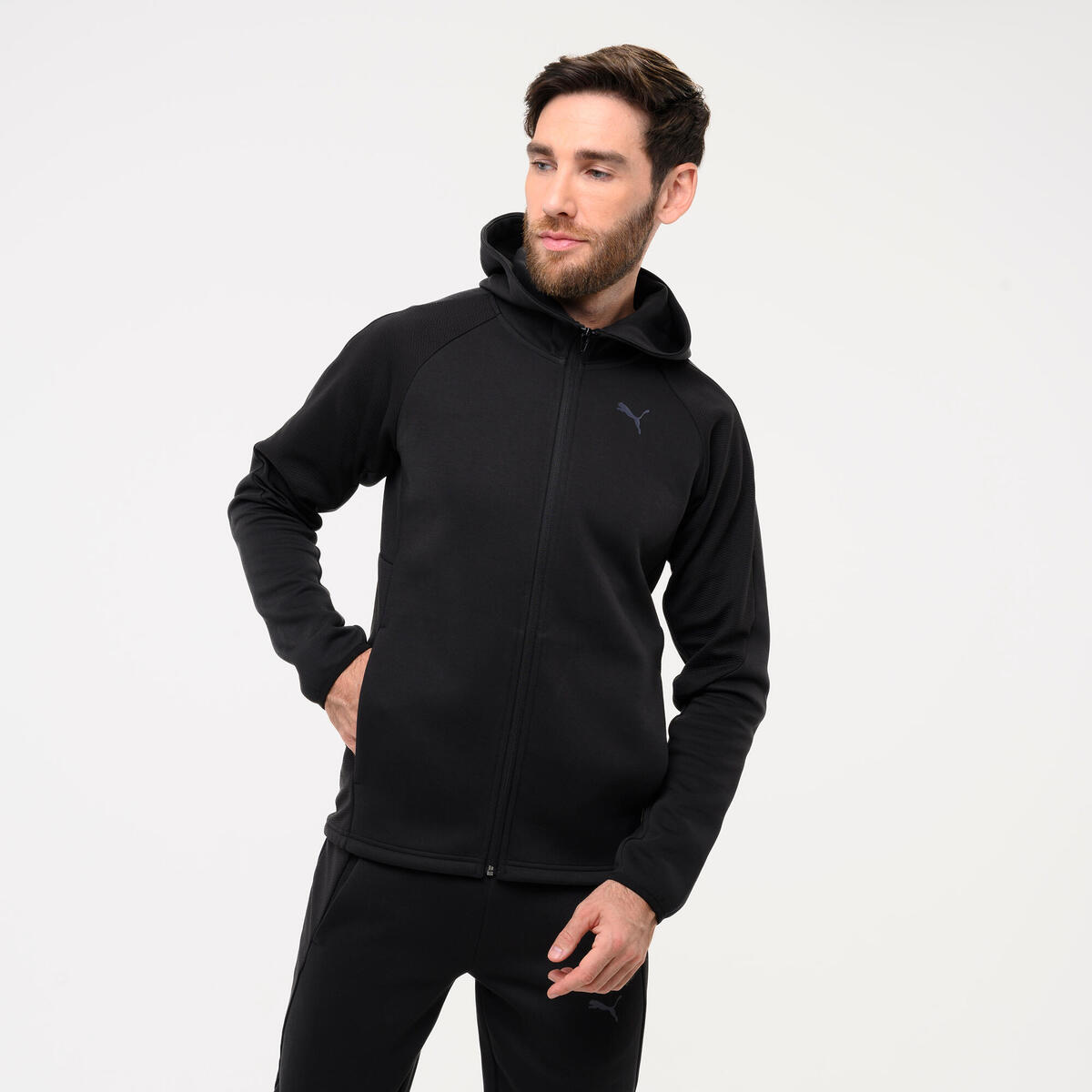 Sweat à capuche zippé active homme, noir
