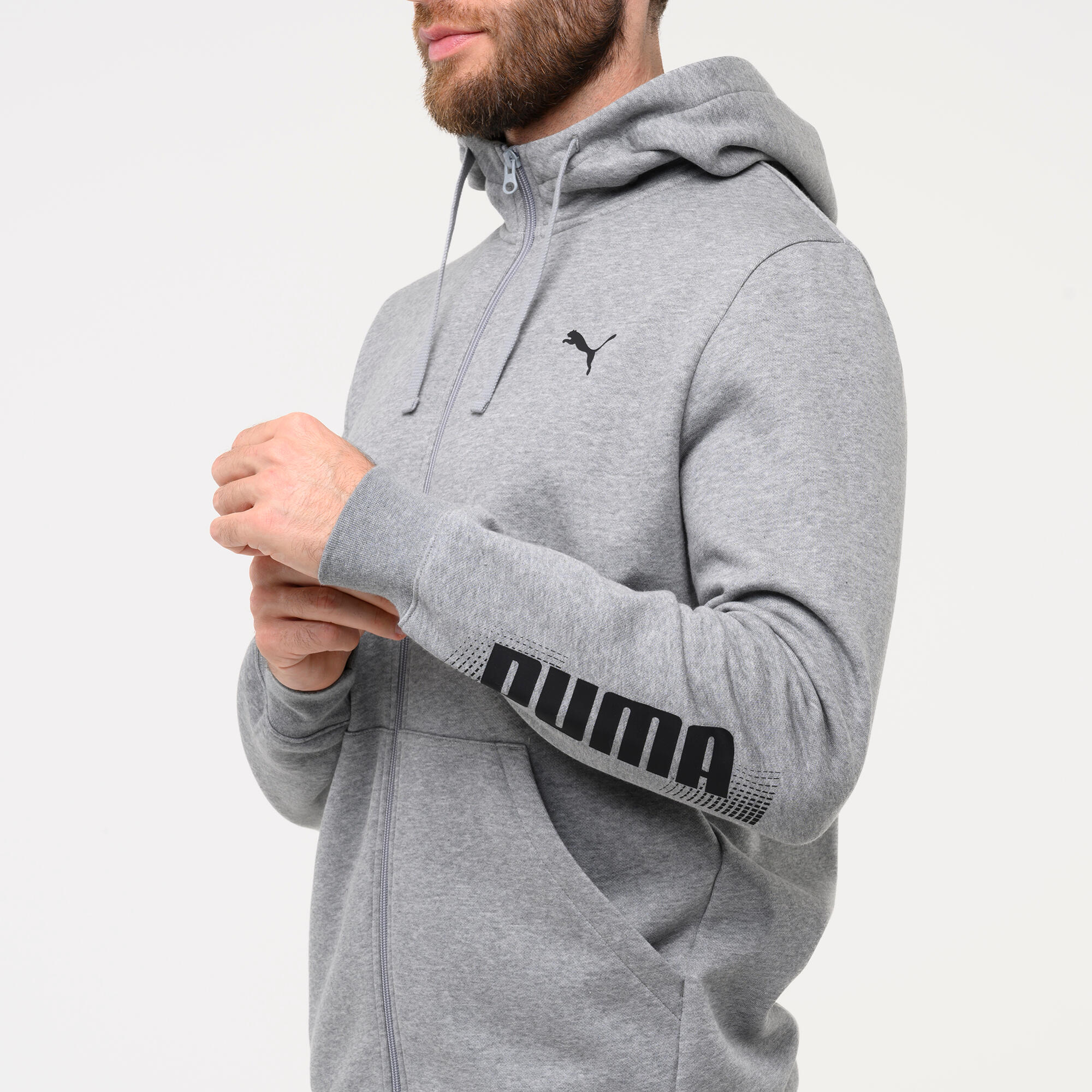 Felpa Puma uomo palestra con cappuccio e zip pesante grigia
