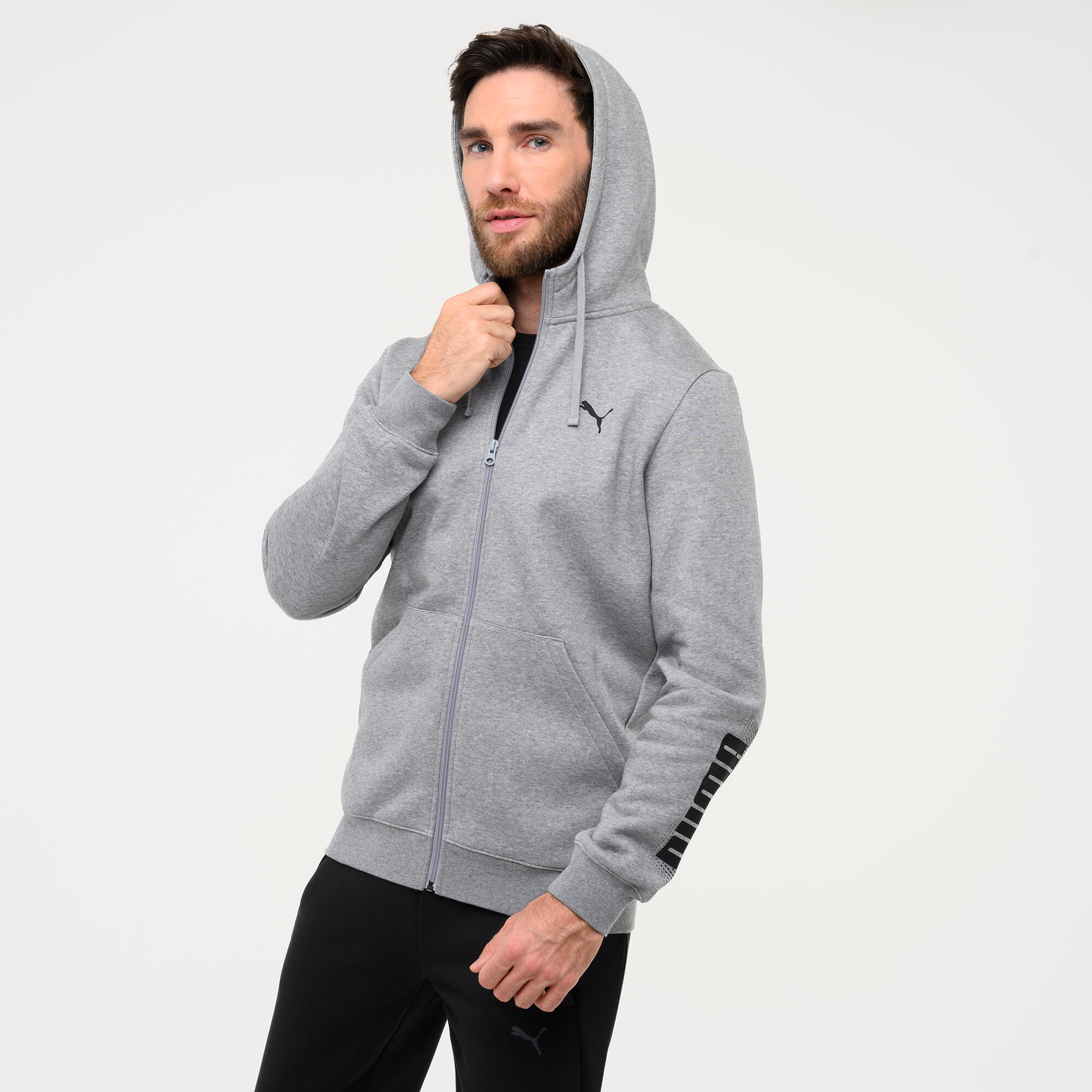 Sweat à capuche zippé homme, gris 2/7