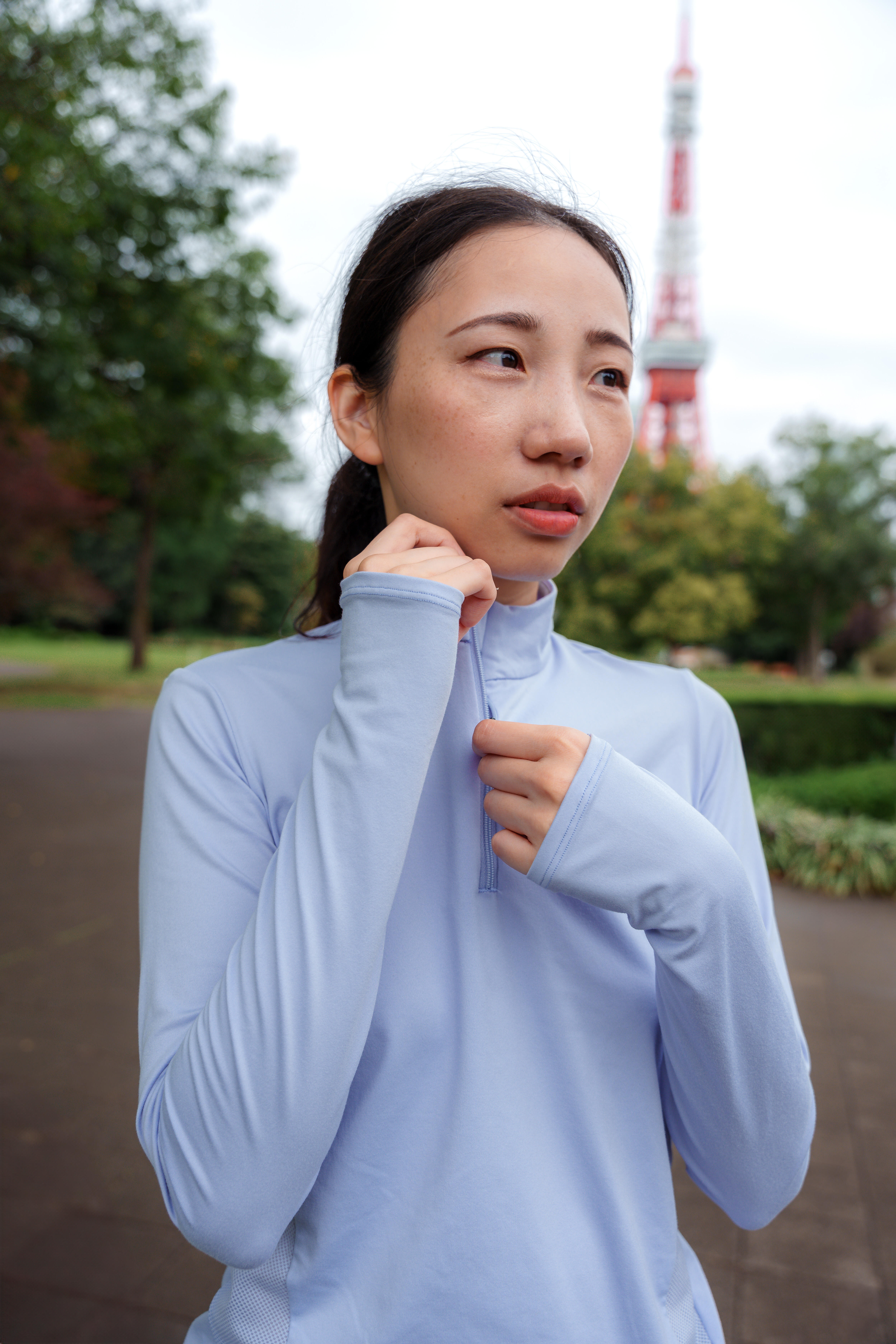 Women's Breathable 1/4-Zip Long Sleeve Running T-shirt - Light Blue