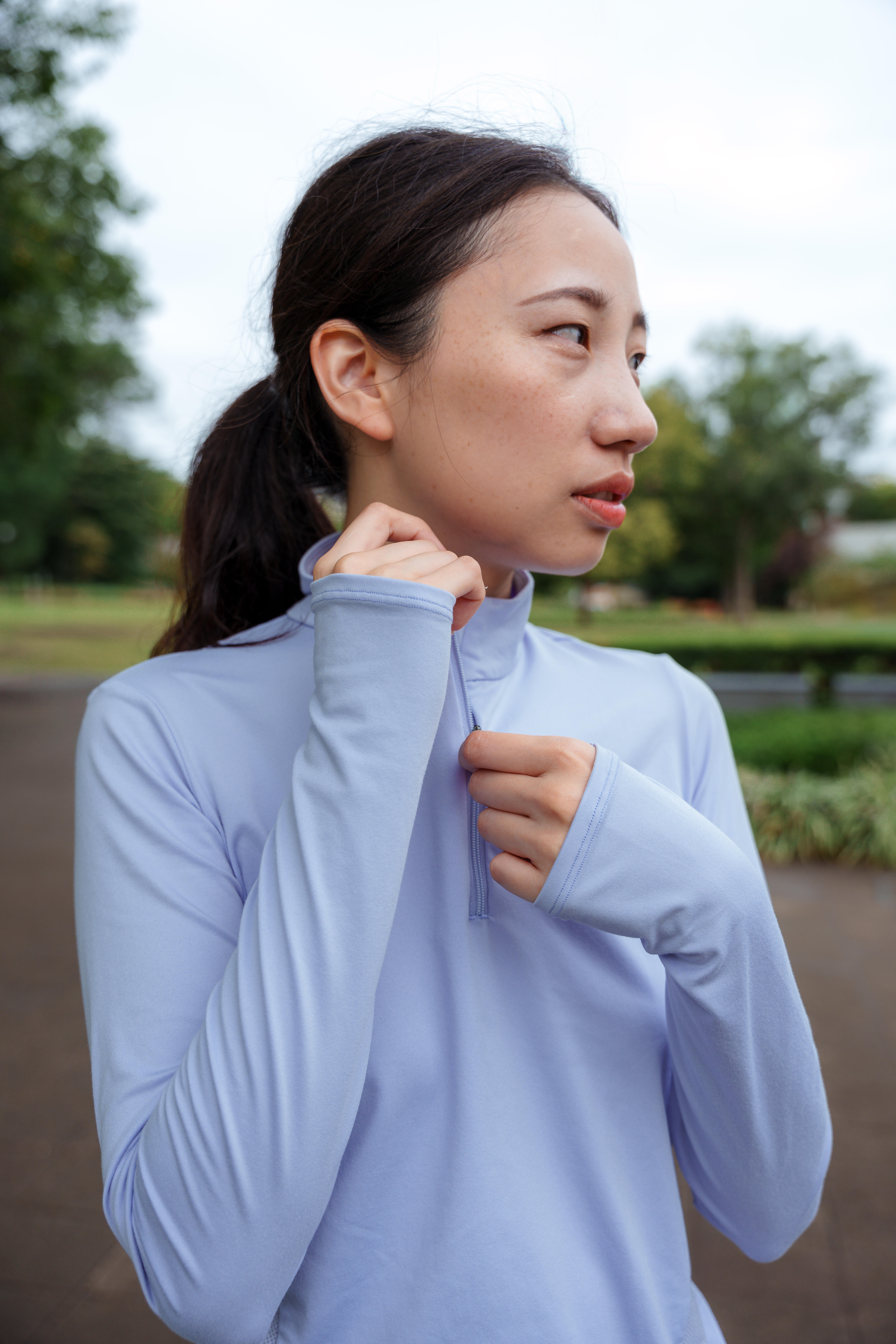 Women's Breathable 1/4-Zip Long Sleeve Running T-shirt - Light Blue
