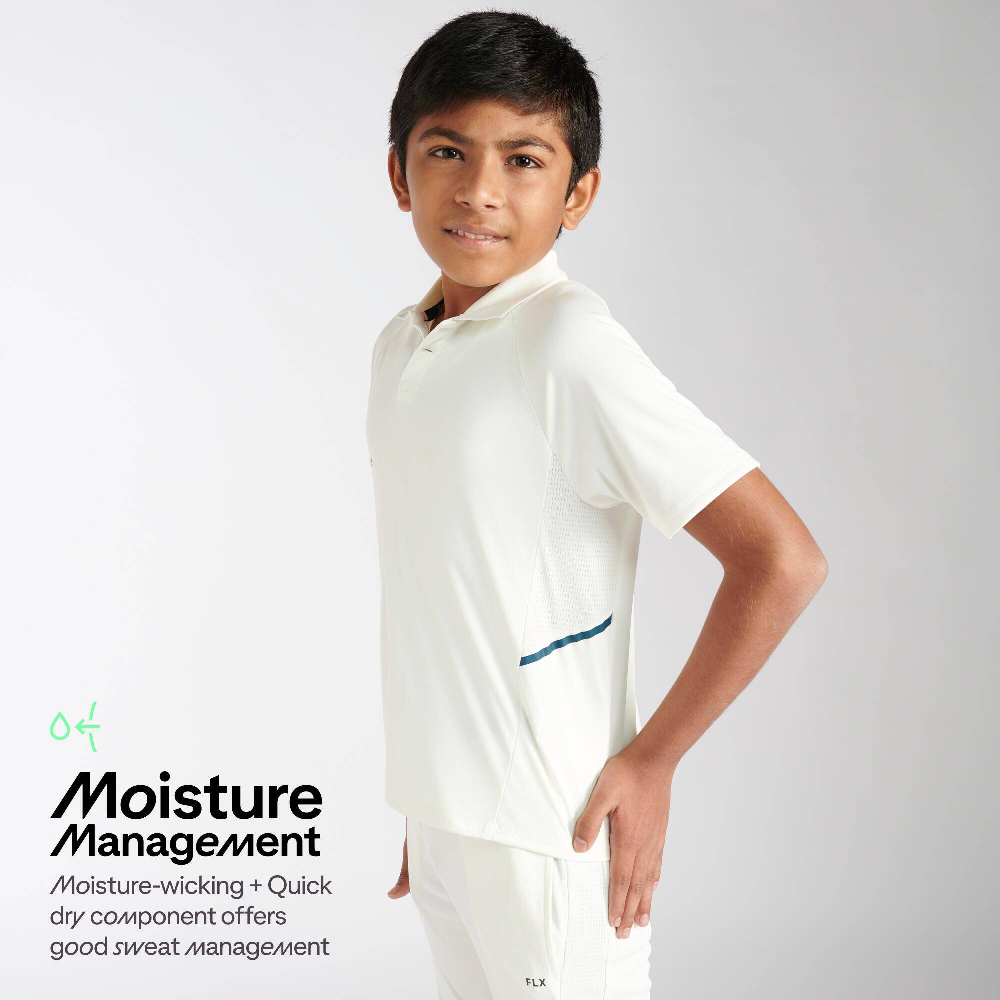 KIDS CRICKET WHITE POLO P 500 POLO ECO -  5