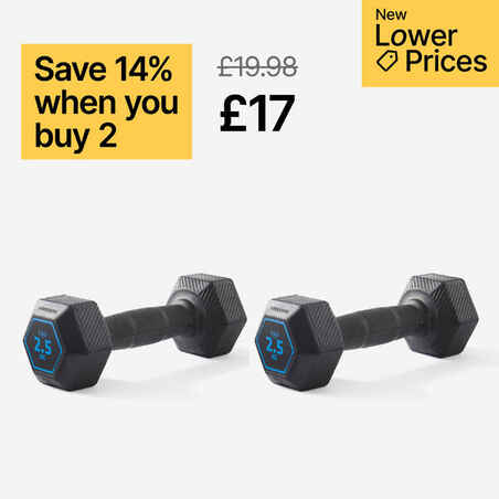2.5 kg Cross Training and Weight Training Hexagonal Dumbbell - Black