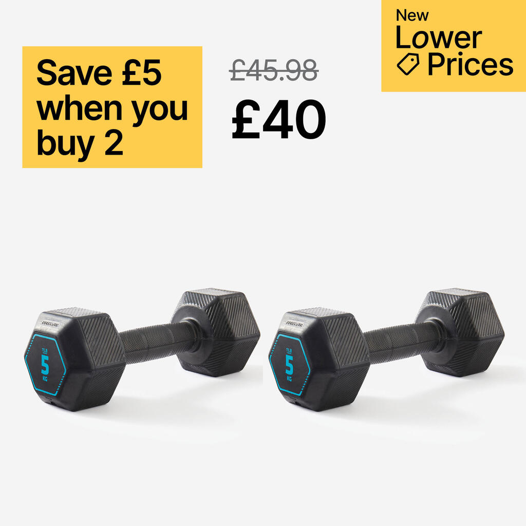 5 kg Cross Training and Weight Training Hexagonal Dumbbell - Black