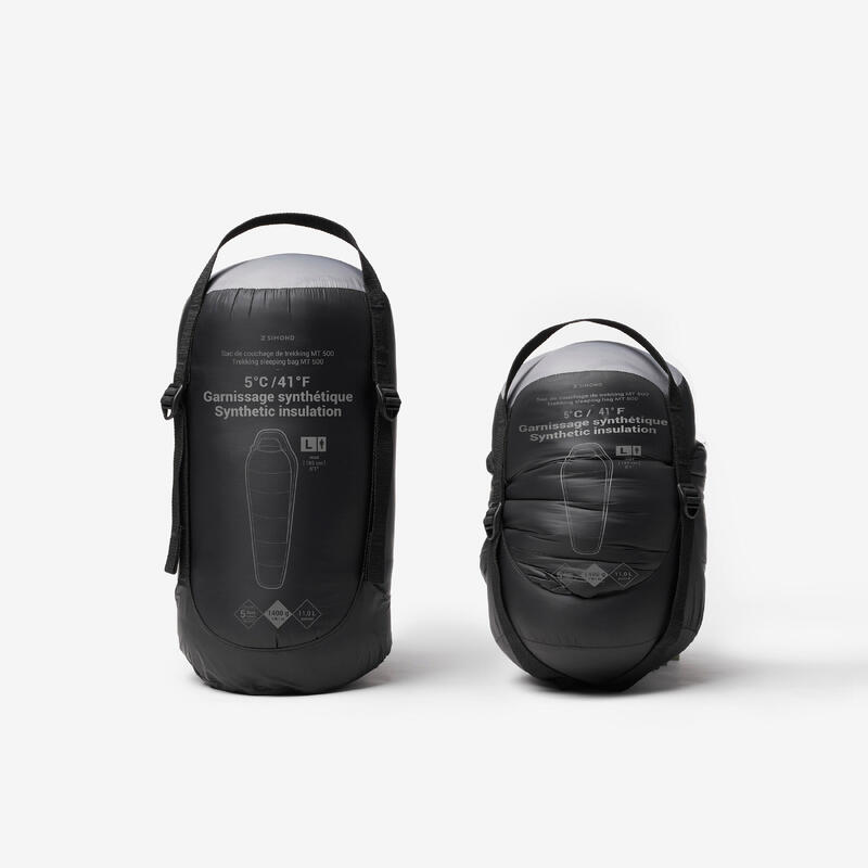 Sac de dormit cu umplutură sintetică Trekking MT500 5°C Negru