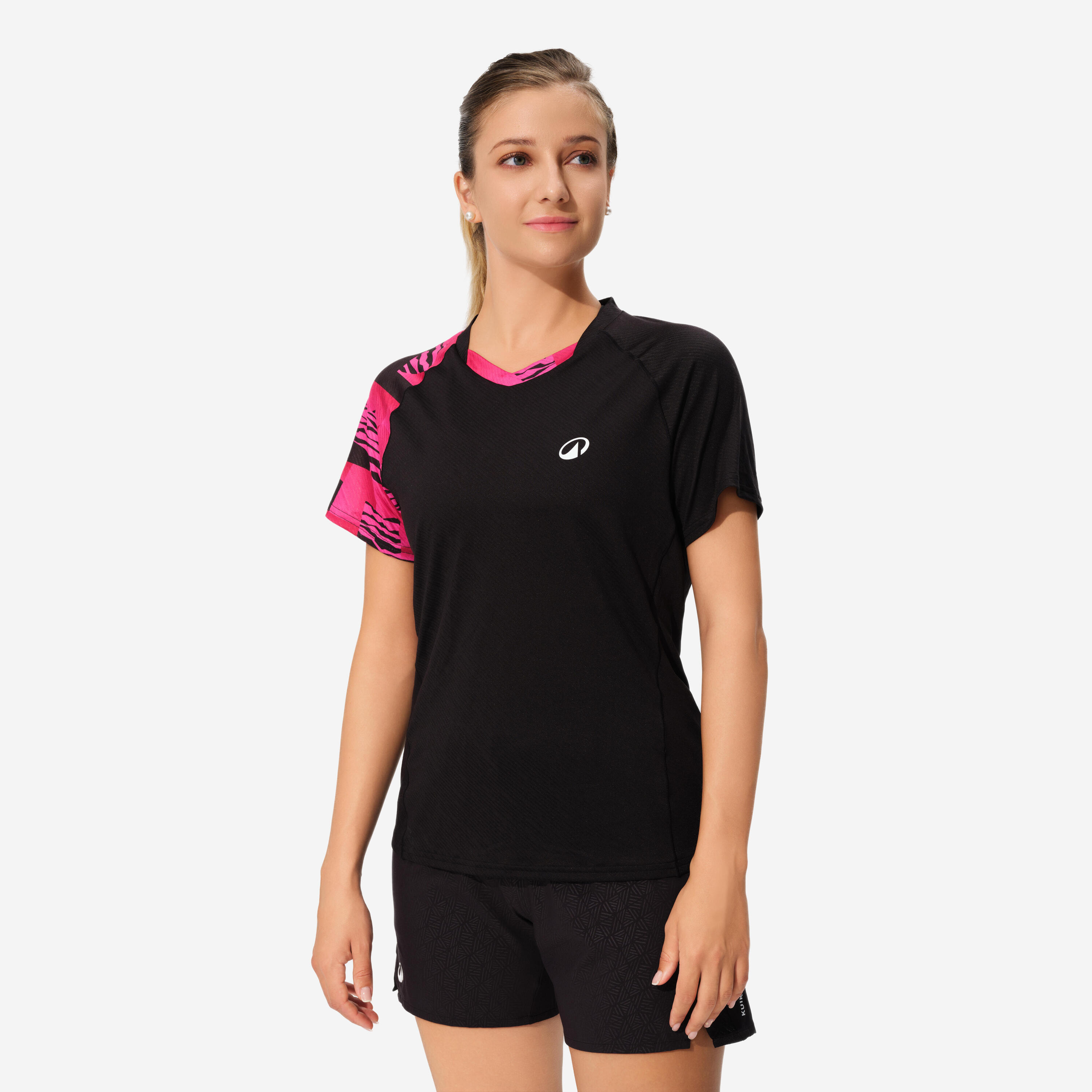 PERFLY LITE Badminton T-shirt 560 Women Black Fluo