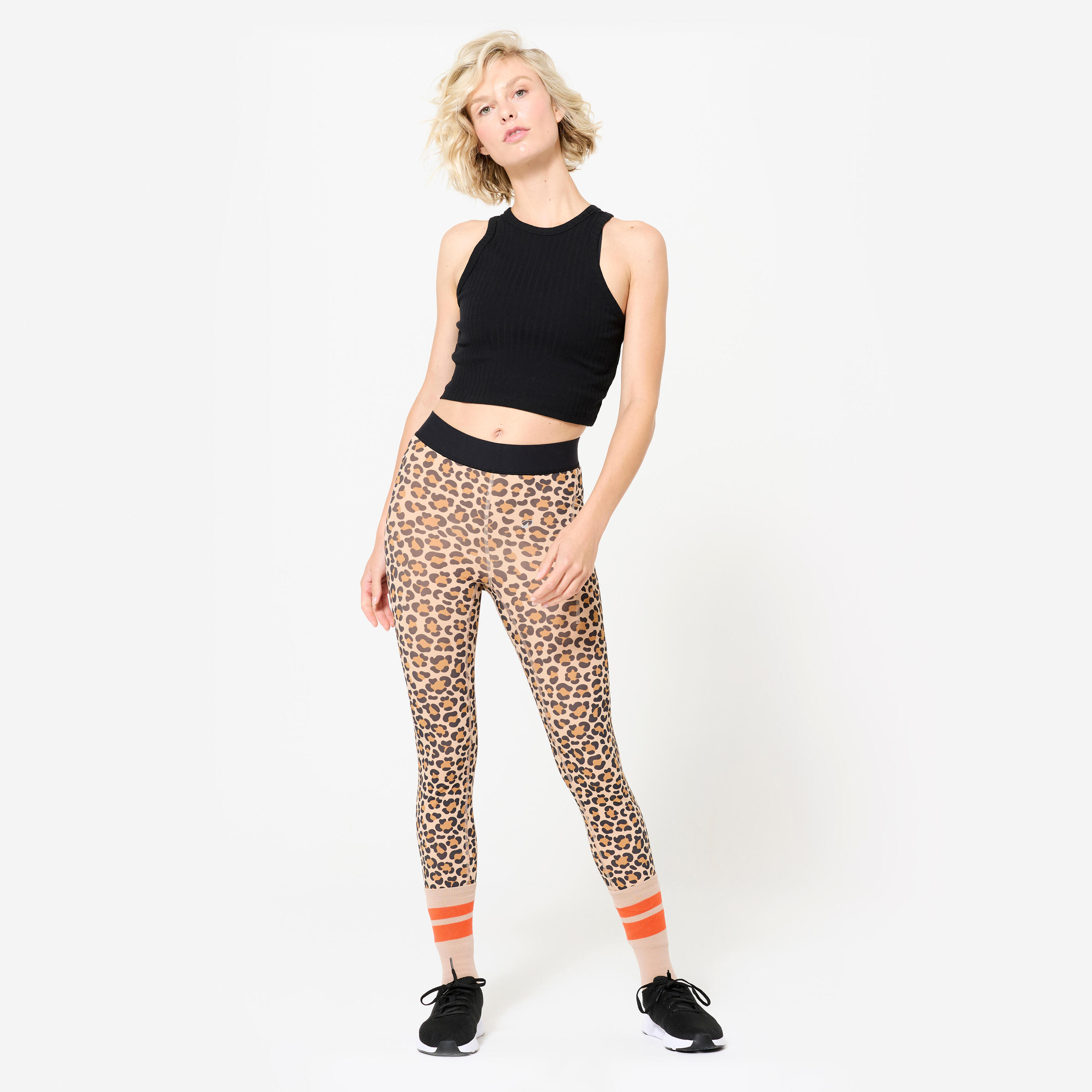Camiseta fitness 
tirantes crop top canalé 520 Mujer negro 2/12