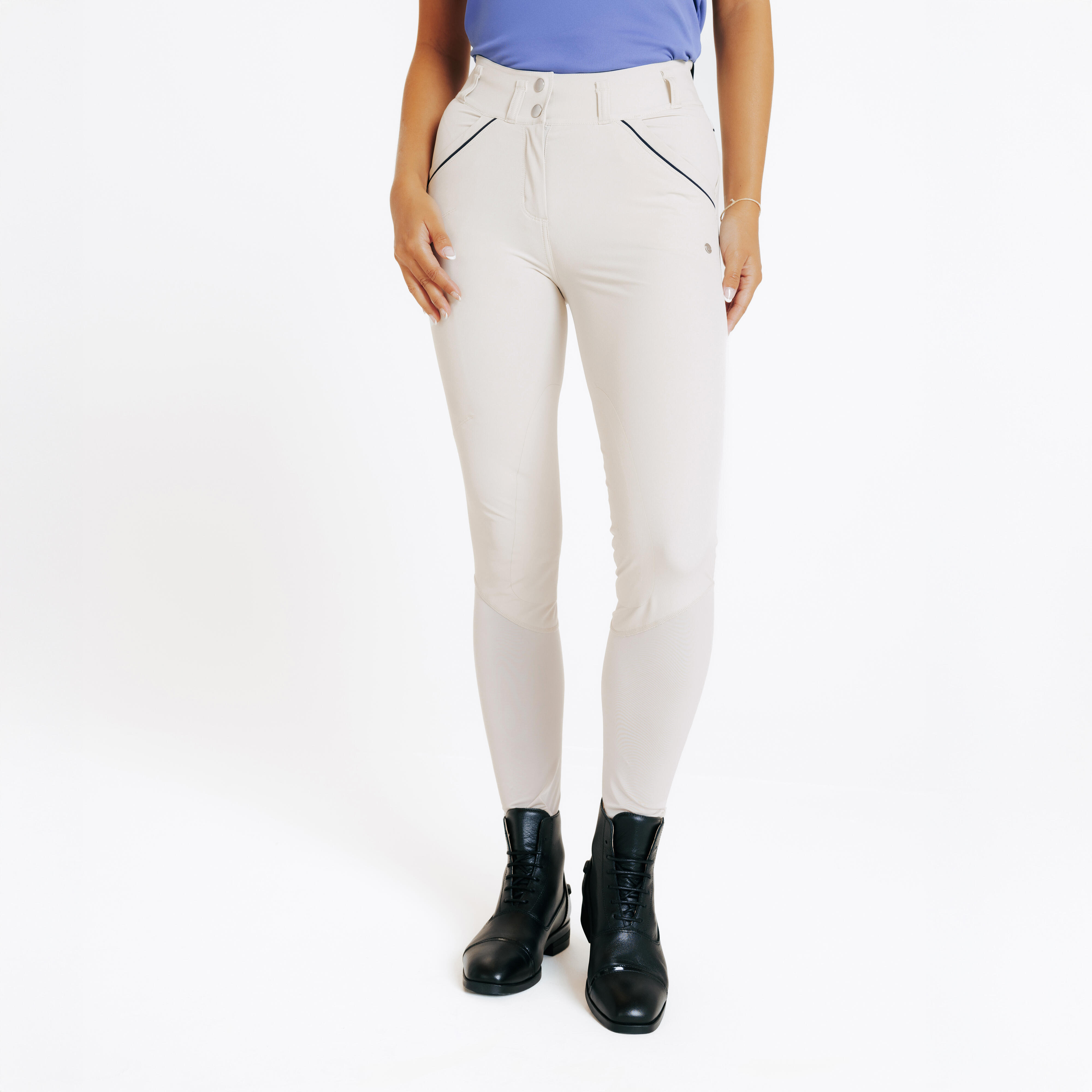 Women's Horse Riding Ultra-Lightweight Jodhpurs - Beige - FOUGANZA