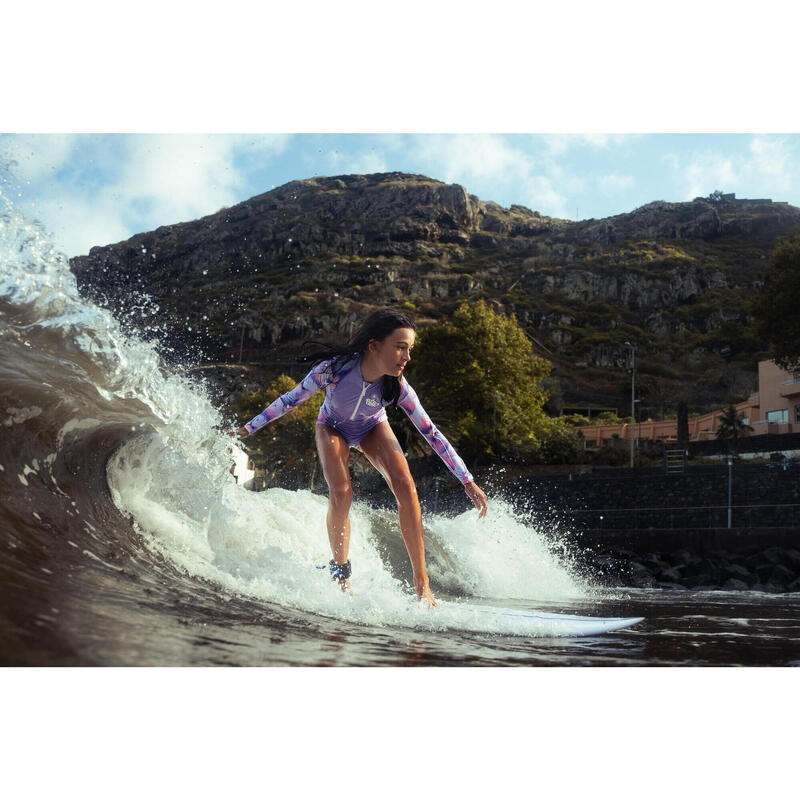 Maillot de bain une pièce surf manches longues zip avant Fille - 500 Lucy violet