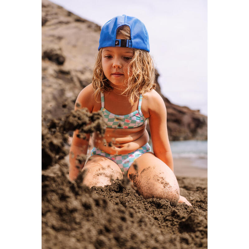 Maillot 2 pièces surf bretelles croisées fille - Boni vert et blanc