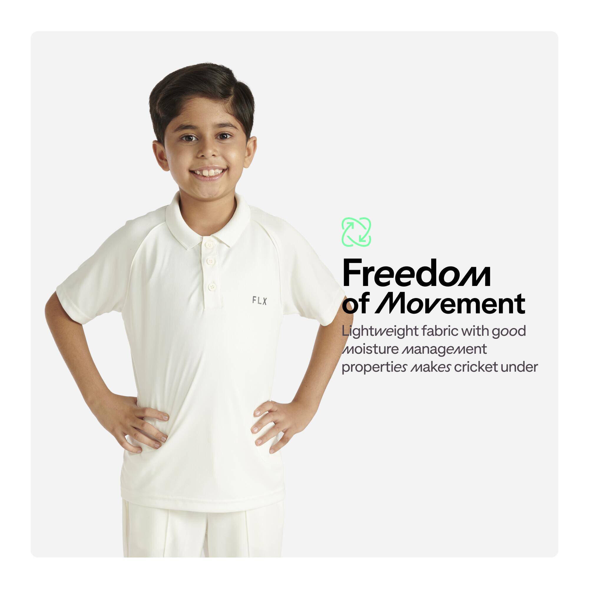 Kids Cricket Short Sleeved Polo Tshirt Lightweight P100 - White -  2