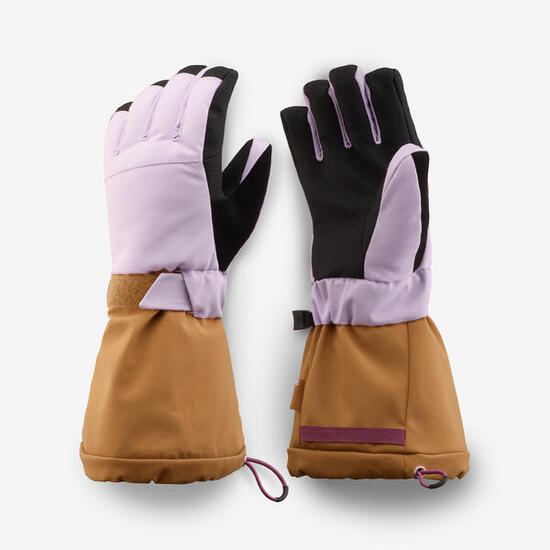 Gants de ski chauds enfant 6-14 ans, SKI500 LONG lilas et camel