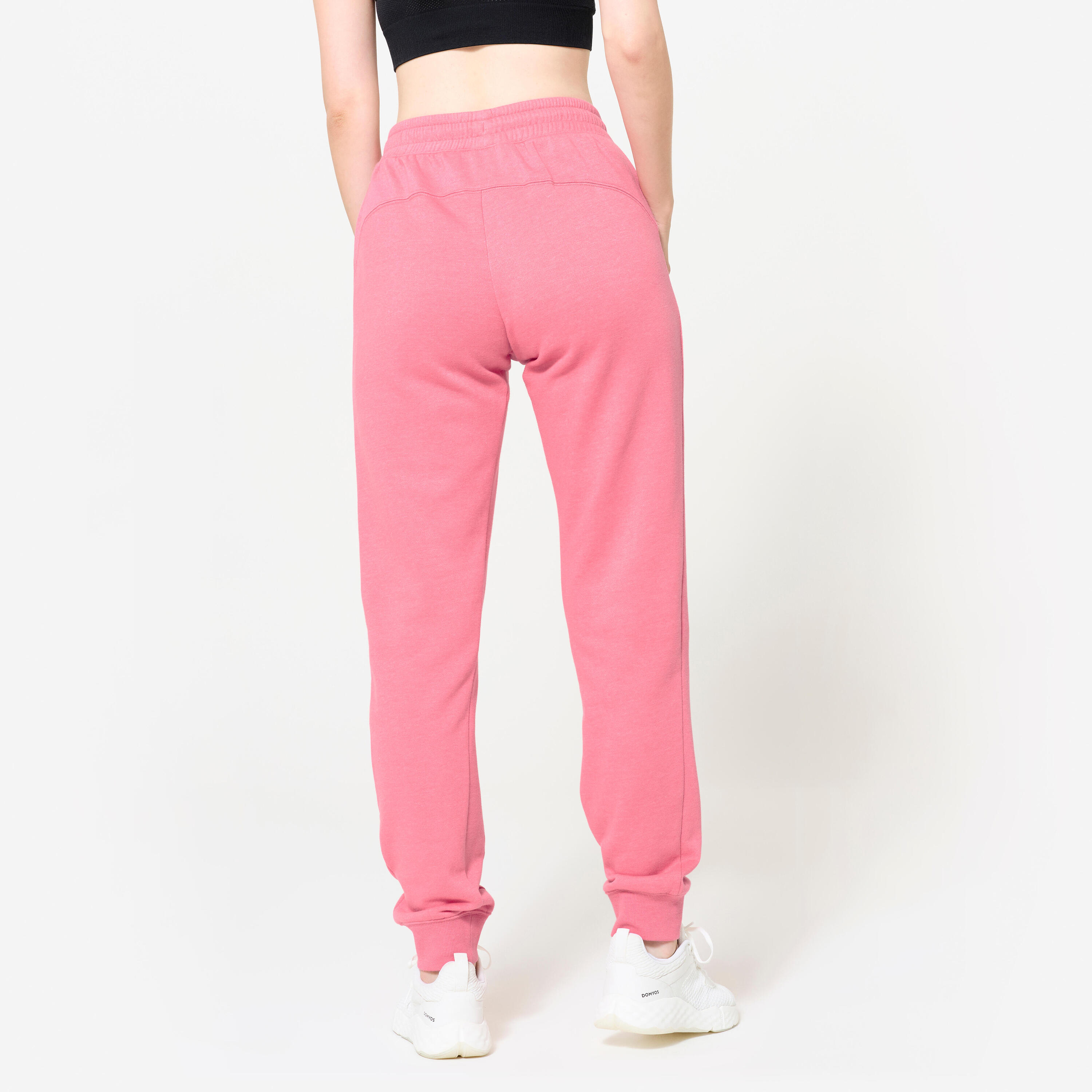 Pantaloni tuta donna slim fit felpati con tasche con zip rosa