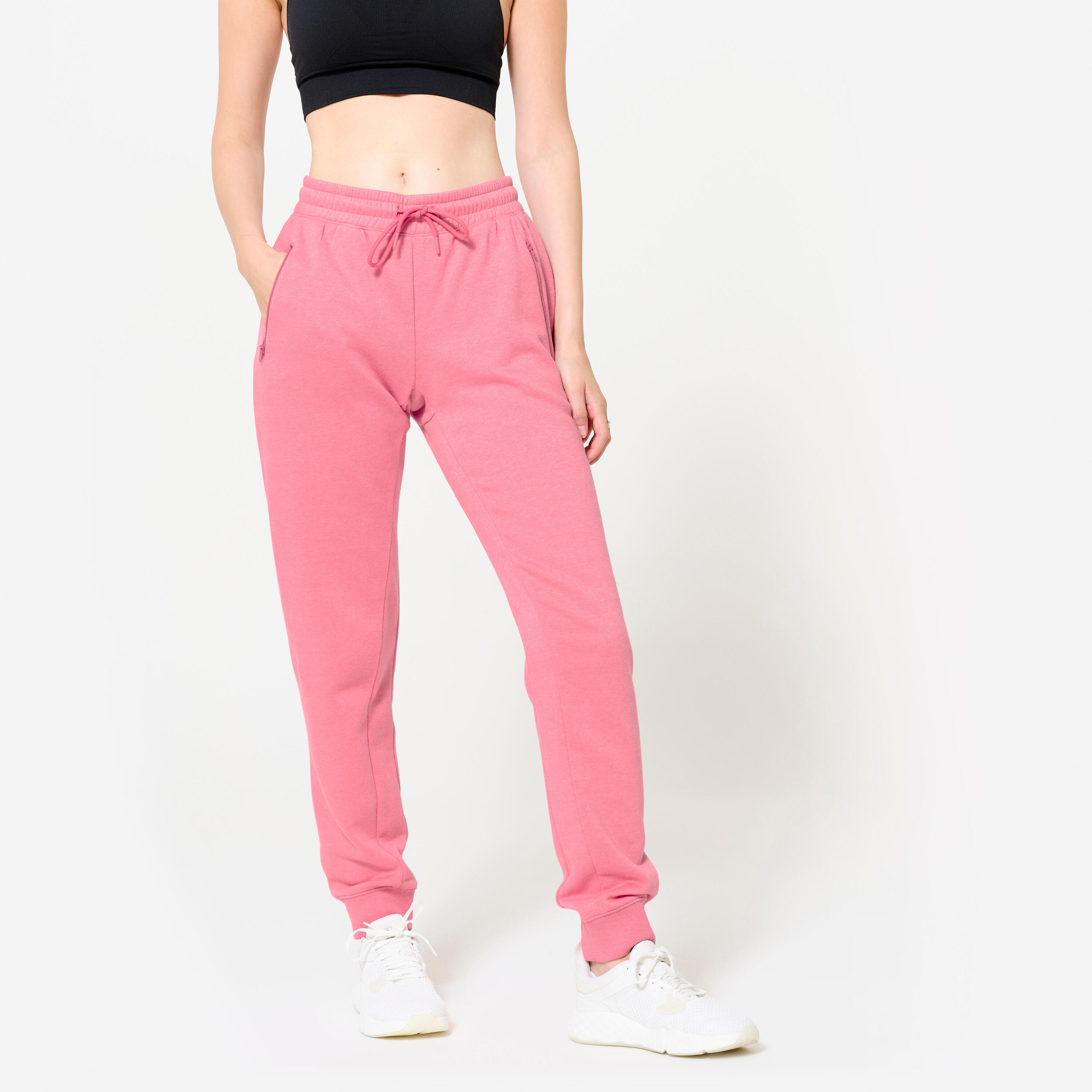 DOMYOS Joggingbroek voor dames aansluitende pasvorm roze