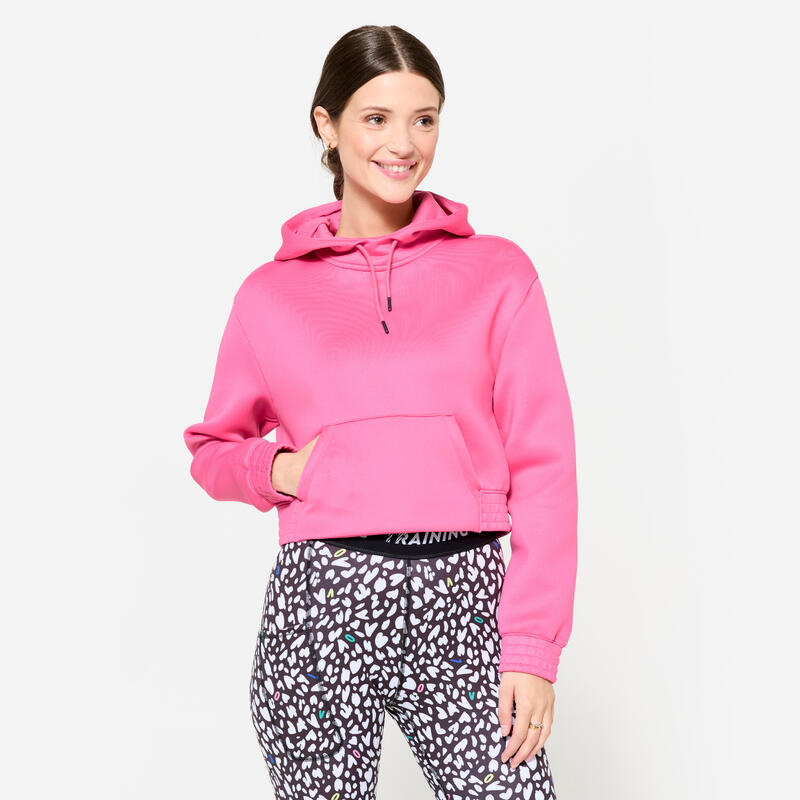 Sweat à capuche crop top femme, rose