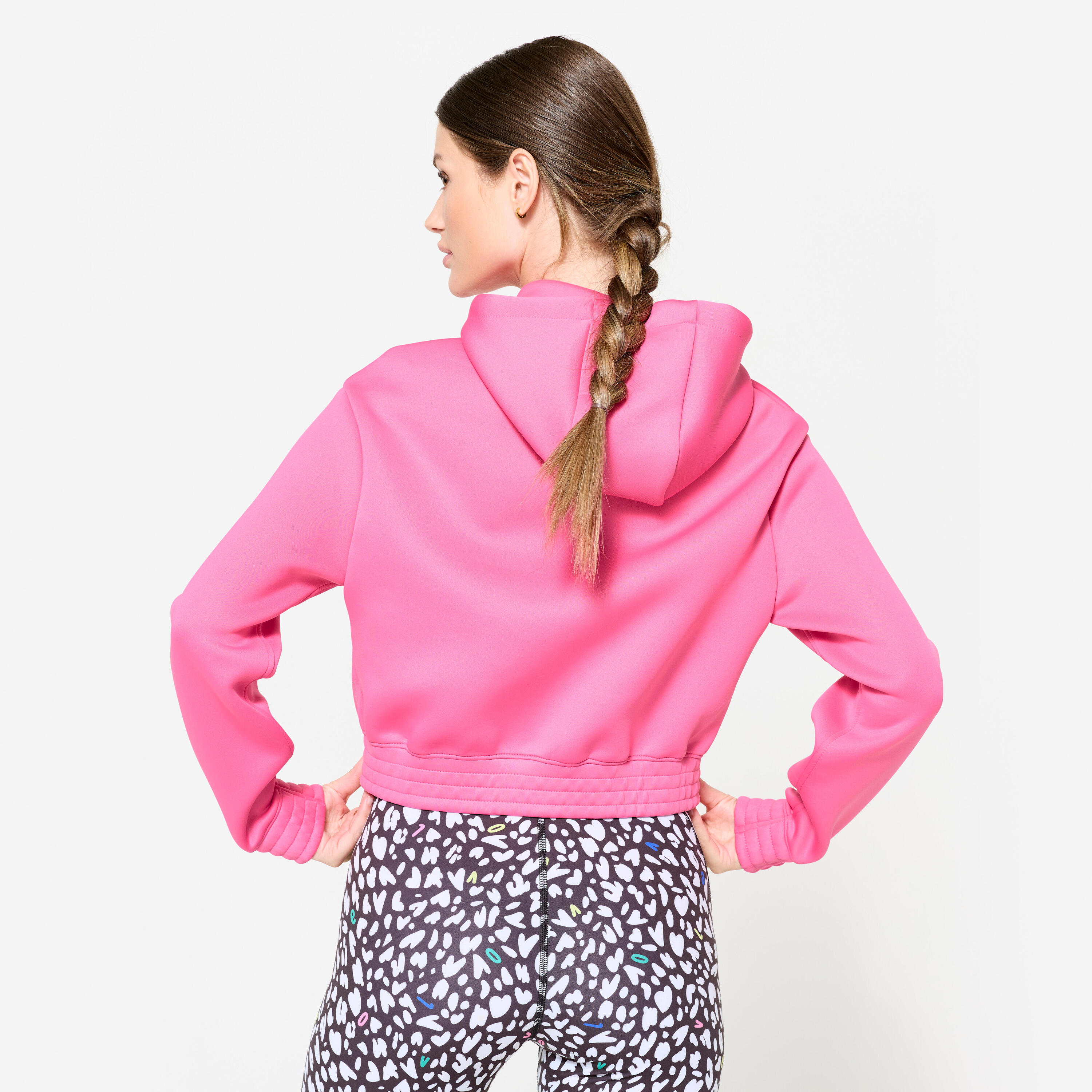 Sweat à capuche crop top femme, rose 3/9