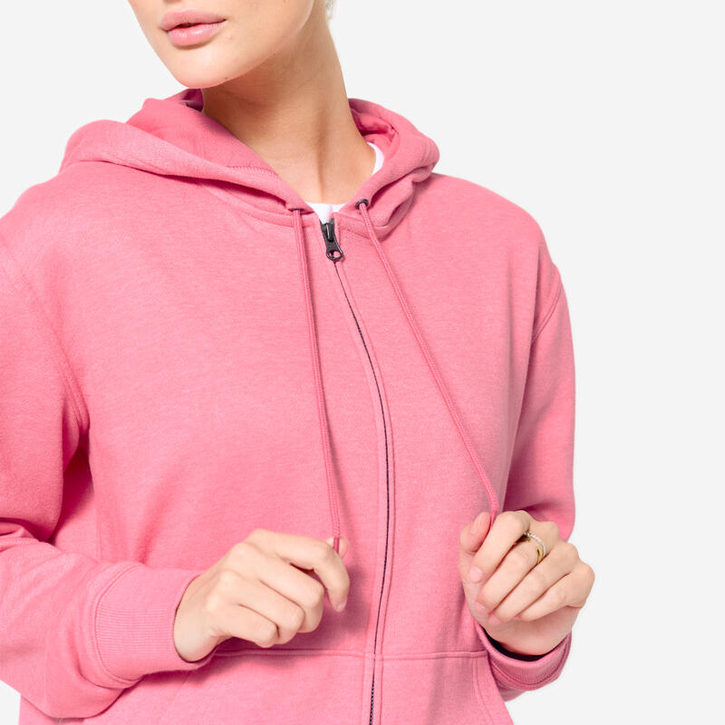 Sweat à capuche zippé fitness femme, rose