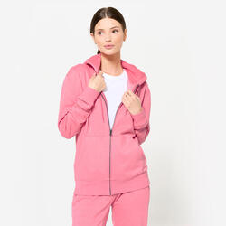 Sweat à capuche zippé fitness femme, rose
