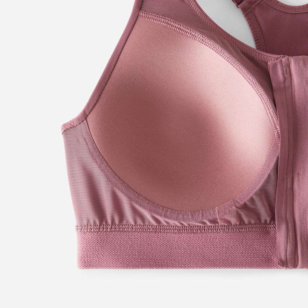 Women's High Support Zipped Sports Bra with Cups - Aged Pink