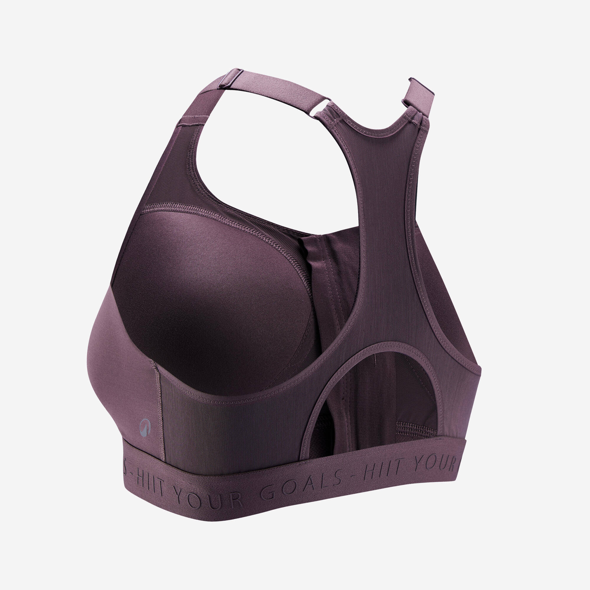 Women Sports Bra, Padded with Zip Detailing, High Support - Brown -  2