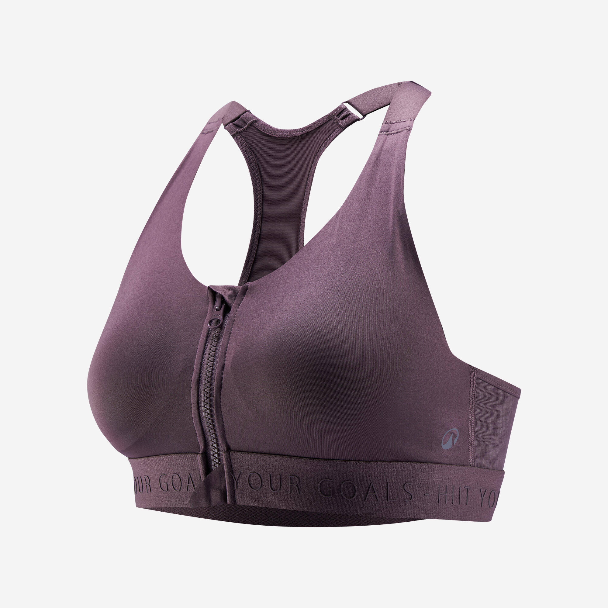 Women Sports Bra, Padded with Zip Detailing, High Support - Brown