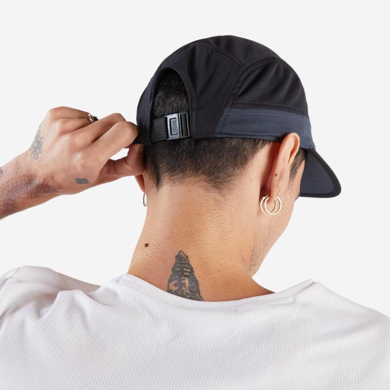 Casquette running homme femme - kiprun 5 panneaux noir carbon gris