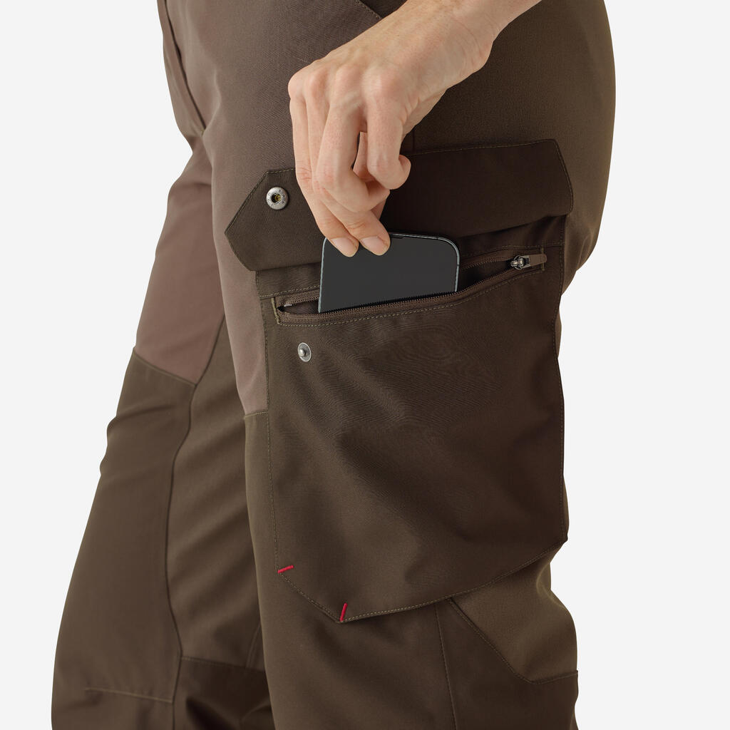 Braon ženske vodootporne pantalone s kargo džepovima za lov 500