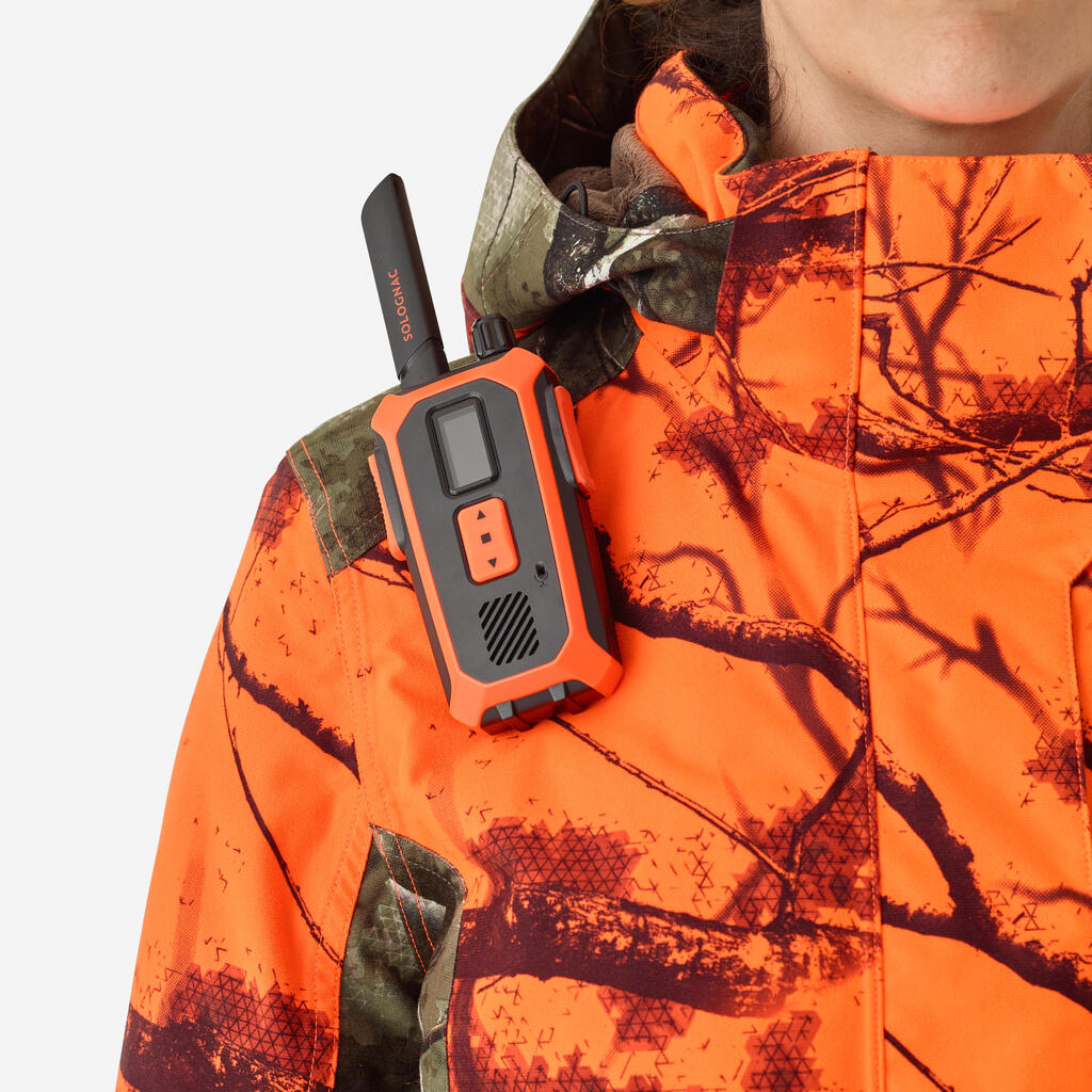 Women’s 3-in-1 warm silent waterproof hunting jacket neon camouflage 500