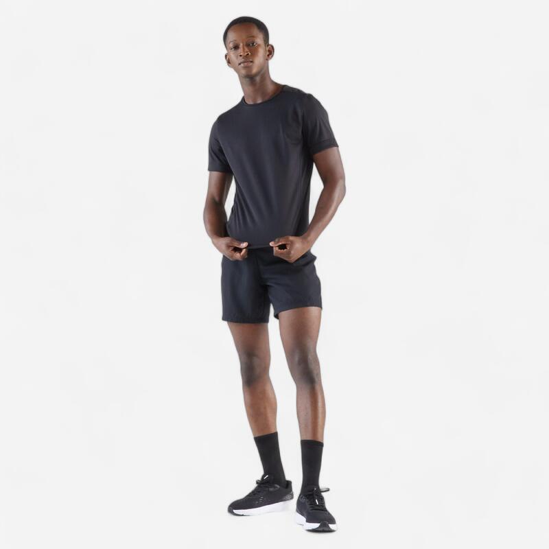 Tricou respirant alergare Jogging KIPRUN 100 Dry Negru Bărbați