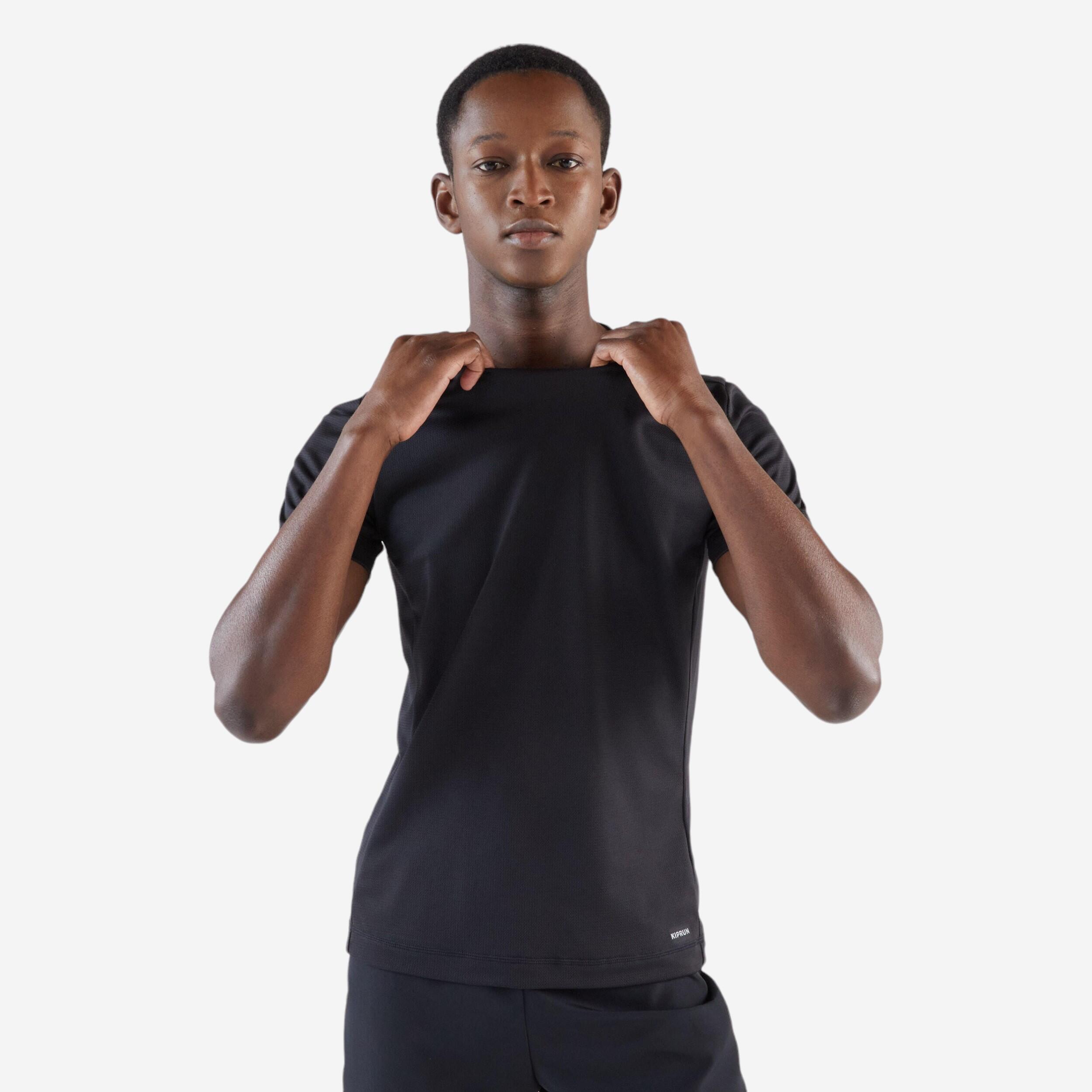 T shirt de course a pied respirant homme Dry 100 Noir Fum Decathlon Decathlon