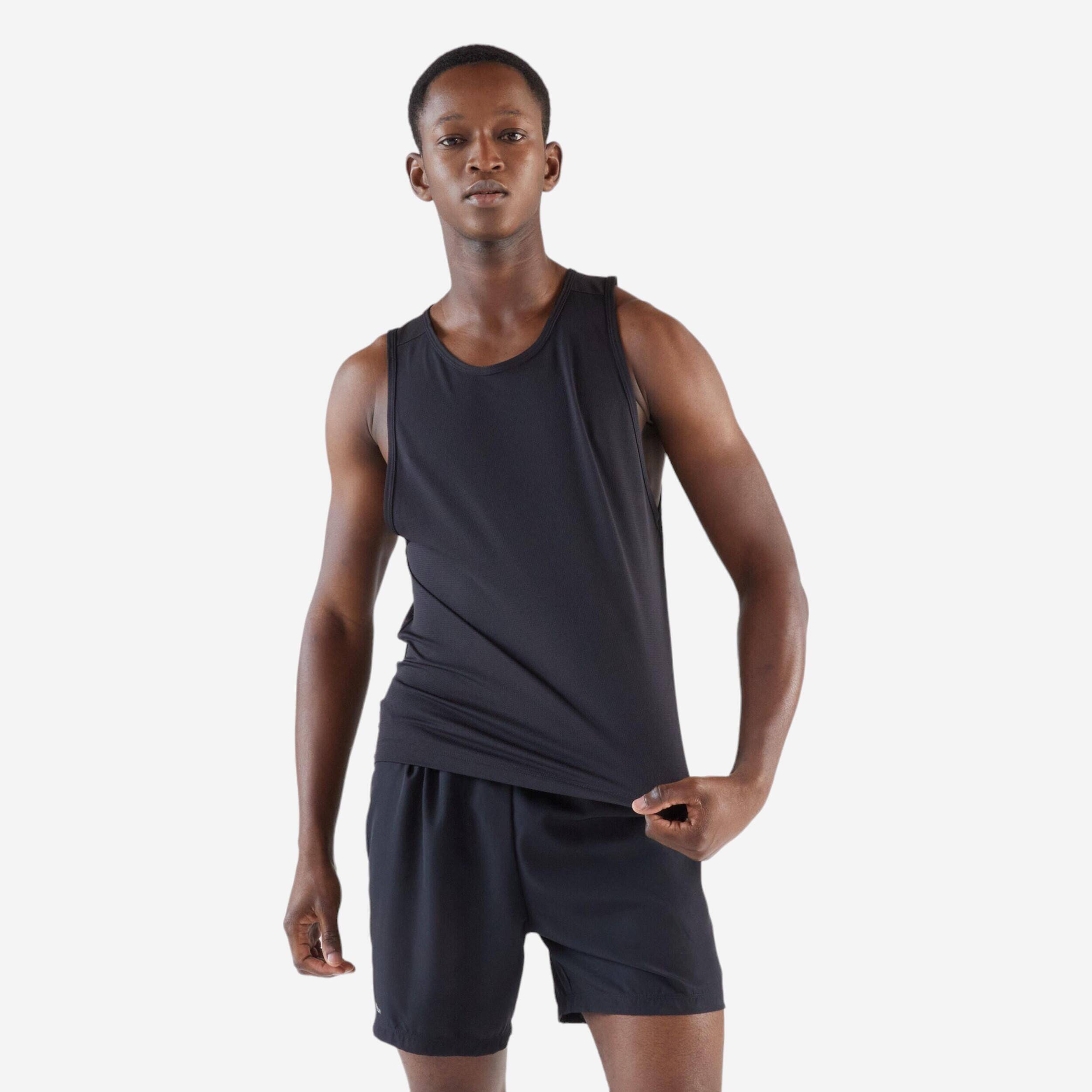Men Running Tank Top, Breathable, Crew Neck, Regular Fit, Quick Dry - Black