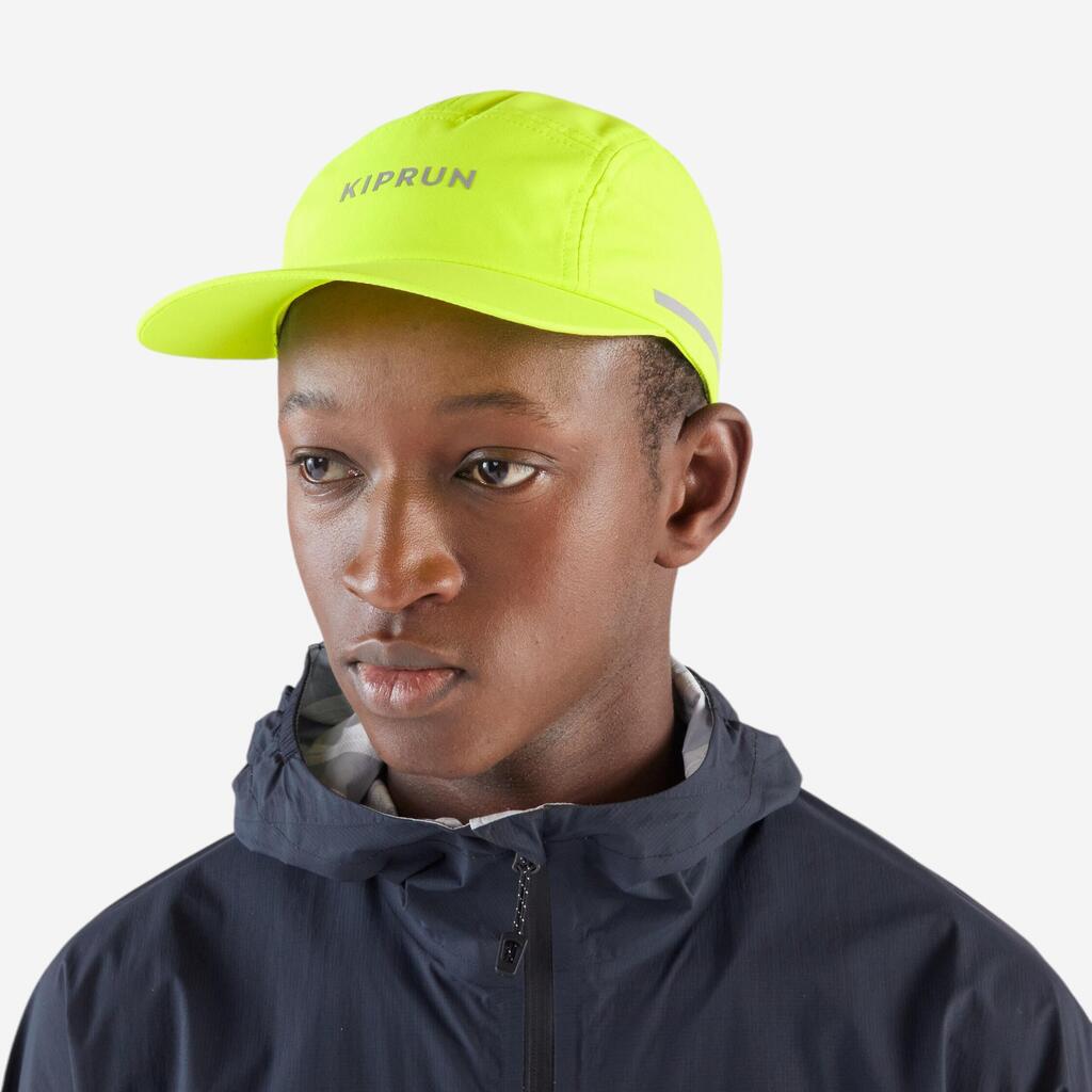 Casquette de running pluie adulte - KIPRUN déperlante 5 panel jaune fl