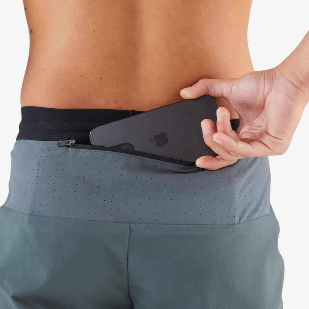 Short de running Homme - KIPRUN Run 500 Dry Vert foncé grisé