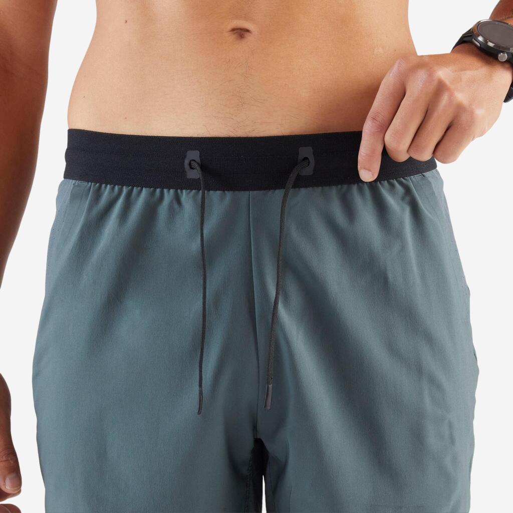 Short de running Homme - KIPRUN Run 500 Dry Vert foncé grisé