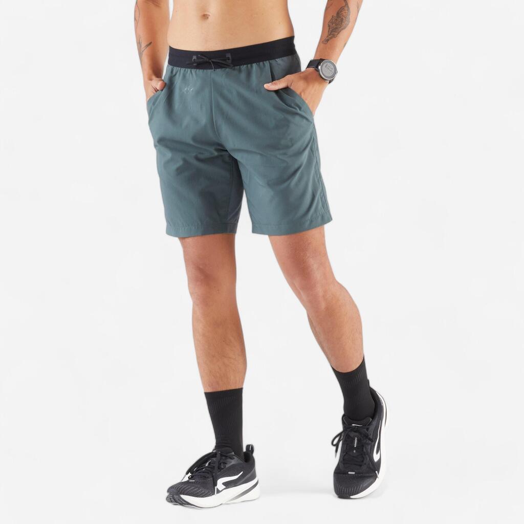 Short de running Homme - KIPRUN Run 500 Dry Vert foncé grisé