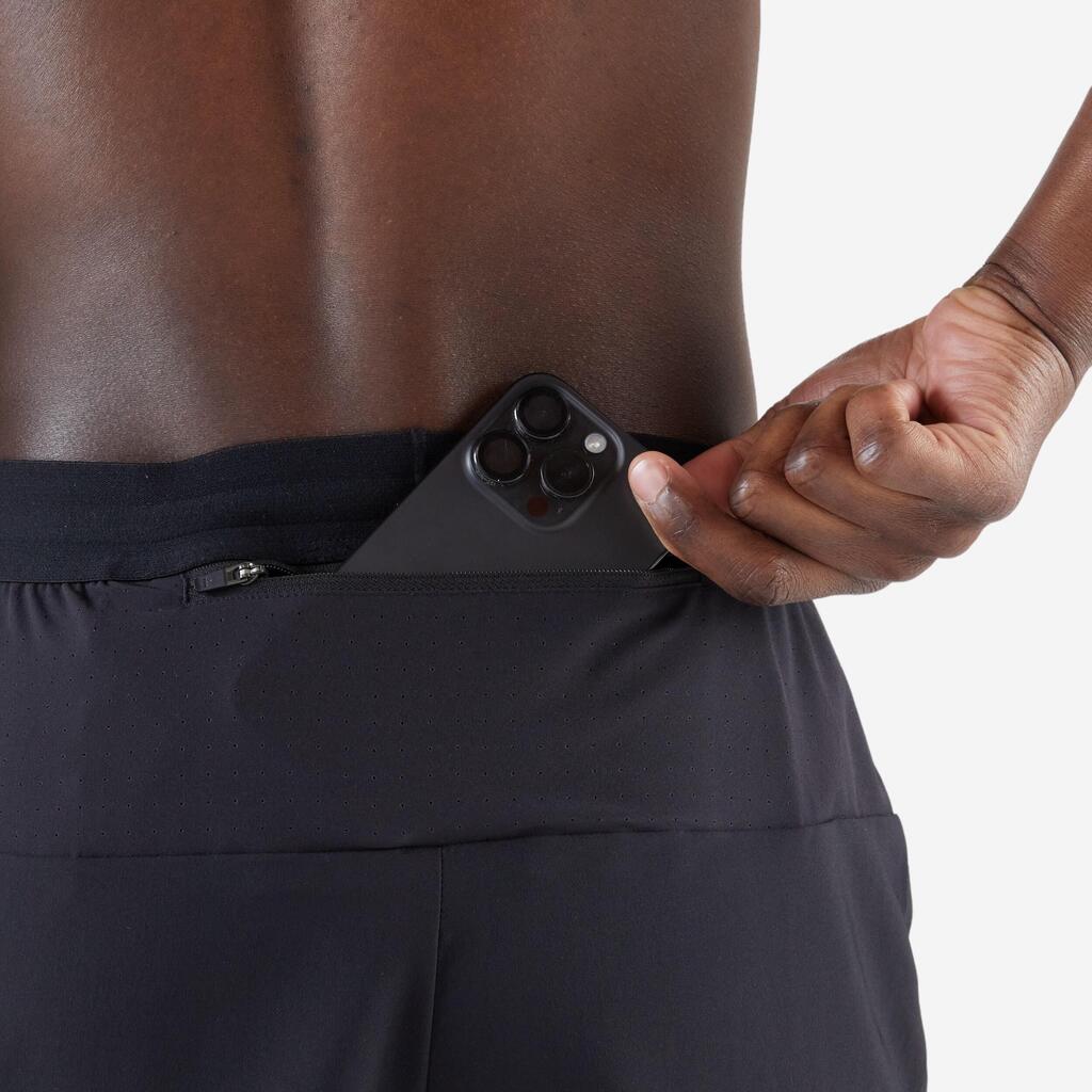 Short de running Homme - KIPRUN Run 500 Dry Vert foncé grisé