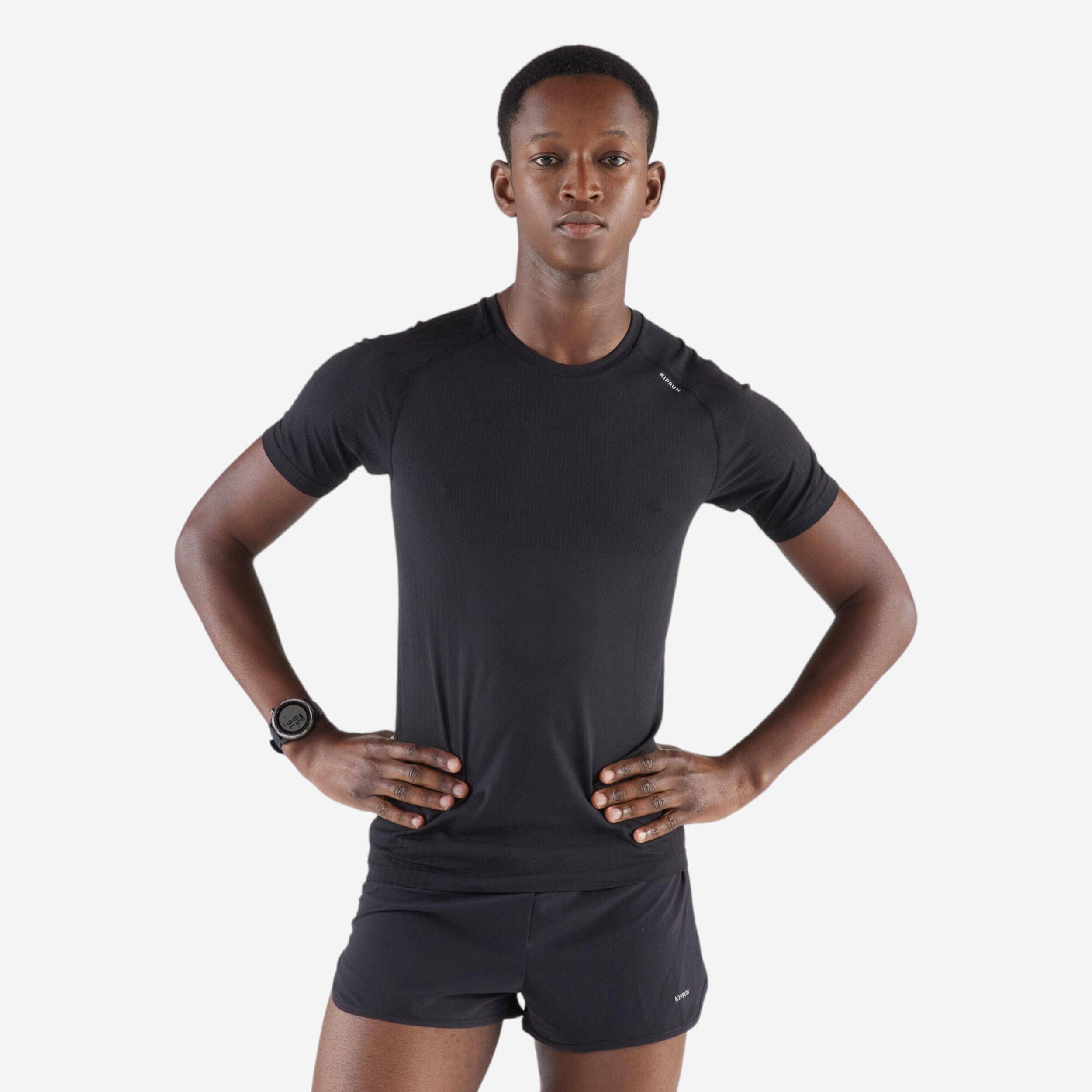 Men's Running Comfort Slim Crew Neck T-Shirt Run 500 - Black/smoke