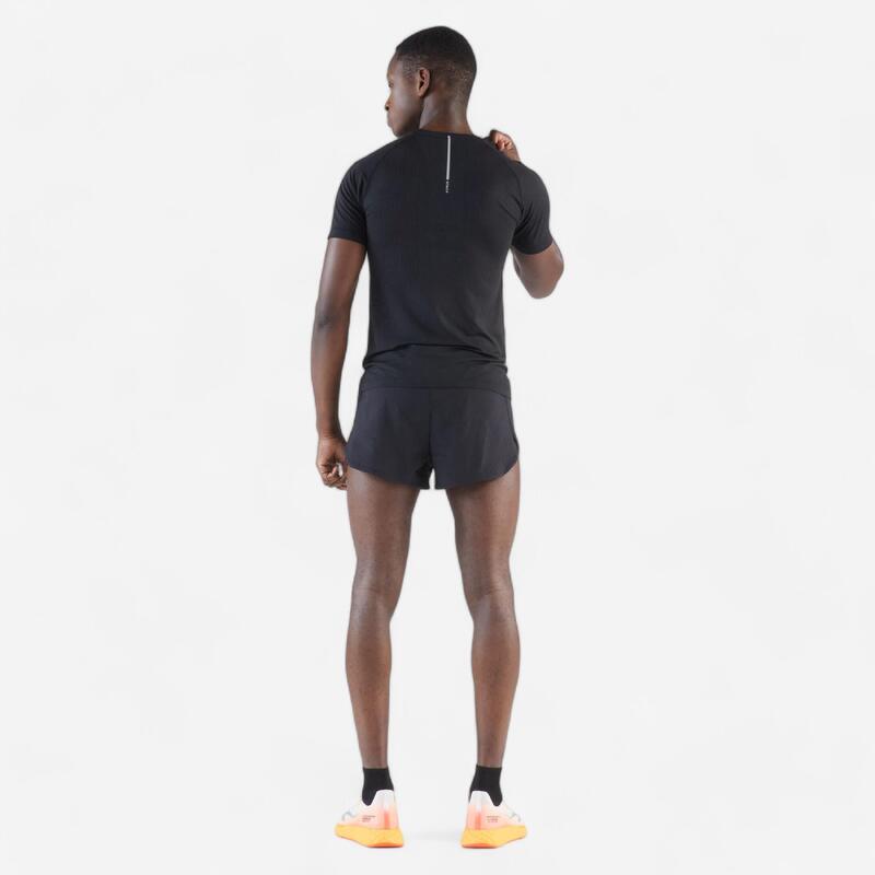 Șort alergare KIPRUN Run 500 Confort Split Negru Bărbați