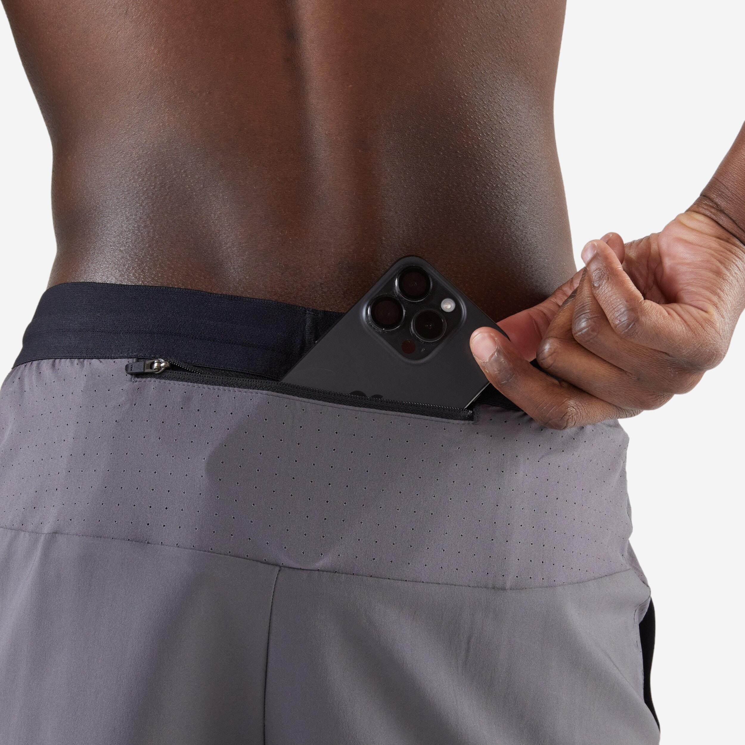 Short de course respirant 2 en 1 homme - Run 500 Dry Gris - KIPRUN