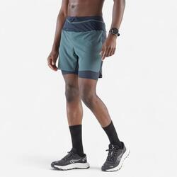 Short 2en1 de running trail longue distance homme - kiprun run ultra 900 vert