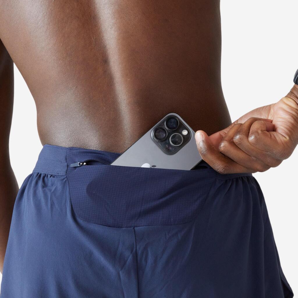 Short de running homme - kiprun run 500 confort split Bleu Acier