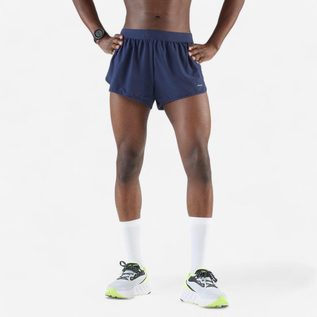 Short de running homme - kiprun run 500 confort split Bleu Acier