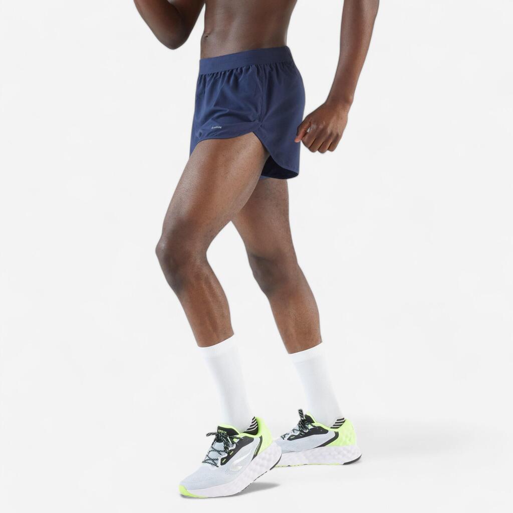Short de running homme - kiprun run 500 confort split Bleu Acier