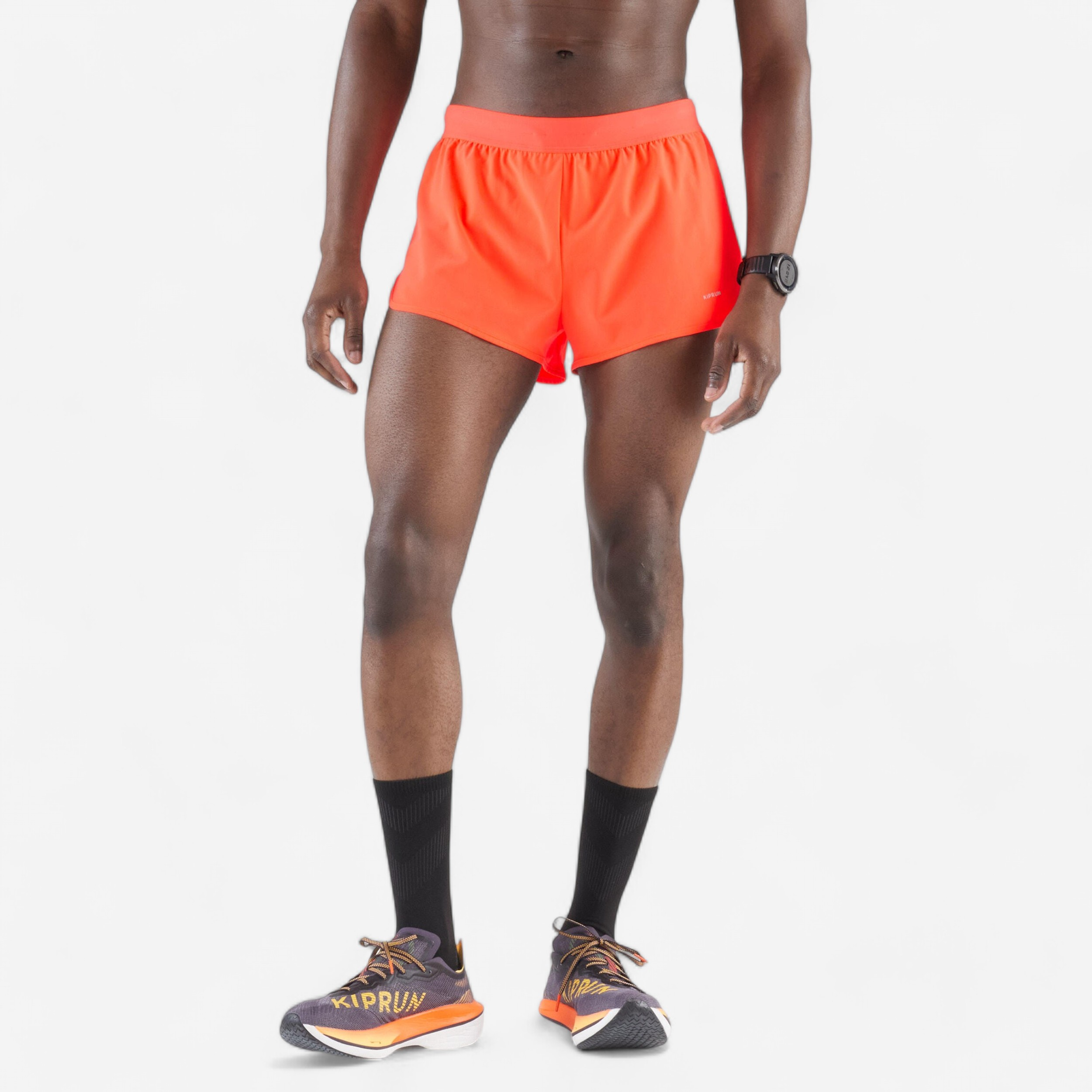 Short de running homme kiprun run 500 confort split Orange pour
