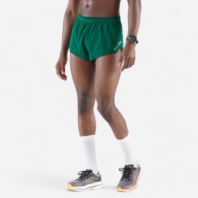 Short 900 split avec slip intégré running homme, vert foncé